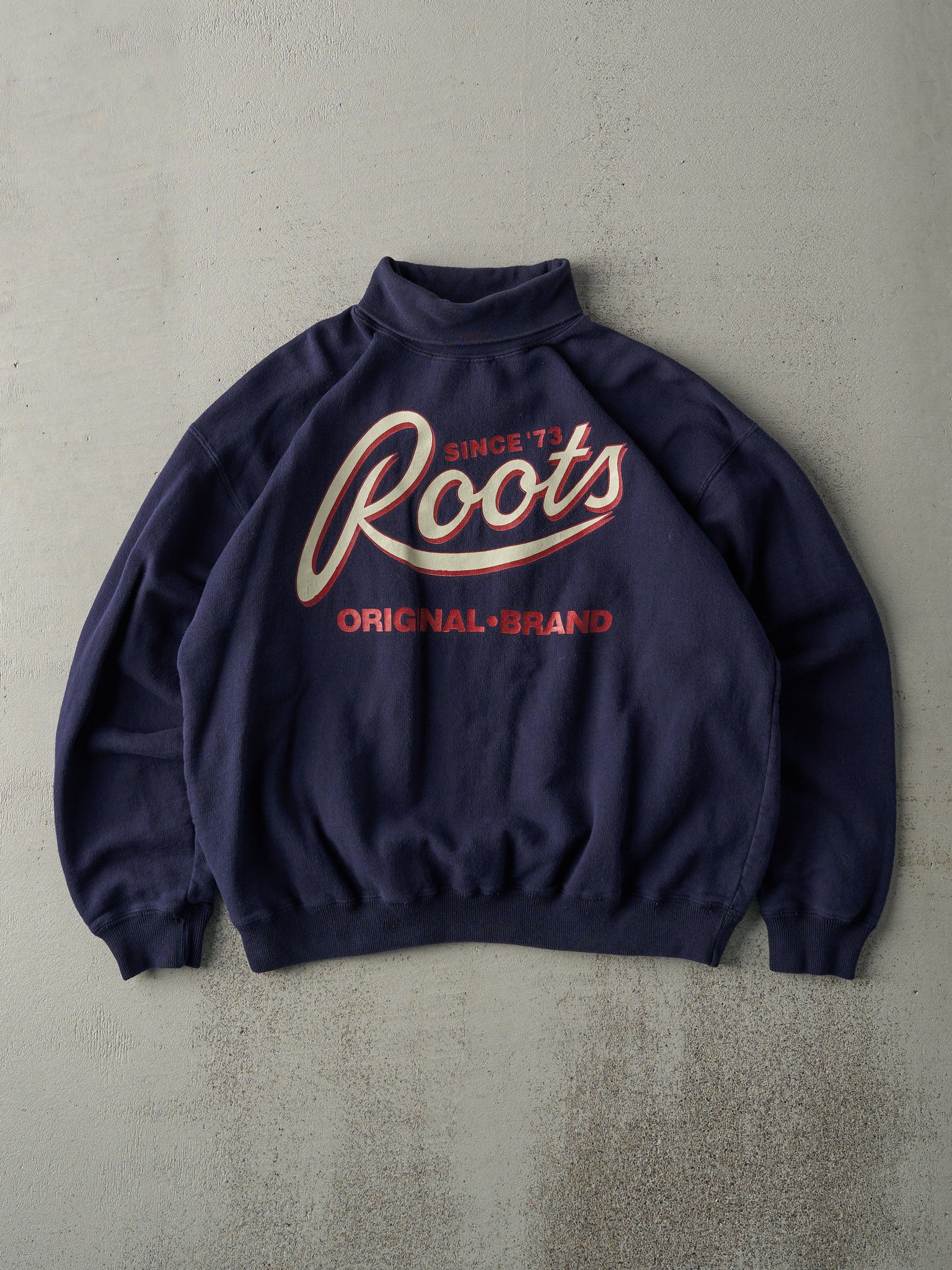 Vintage 90s RARE Navy Blue Roots Turtleneck Crewneck (M)