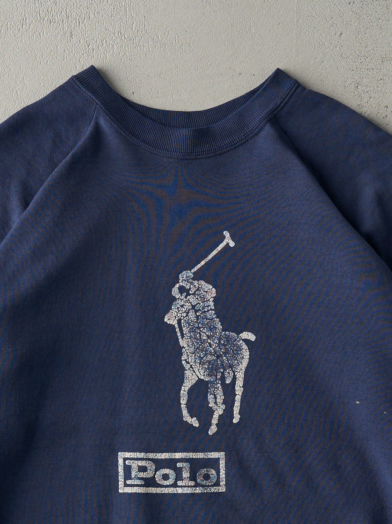 Vintage 80s Navy Faded Blue Polo Bootleg Crewneck (M)