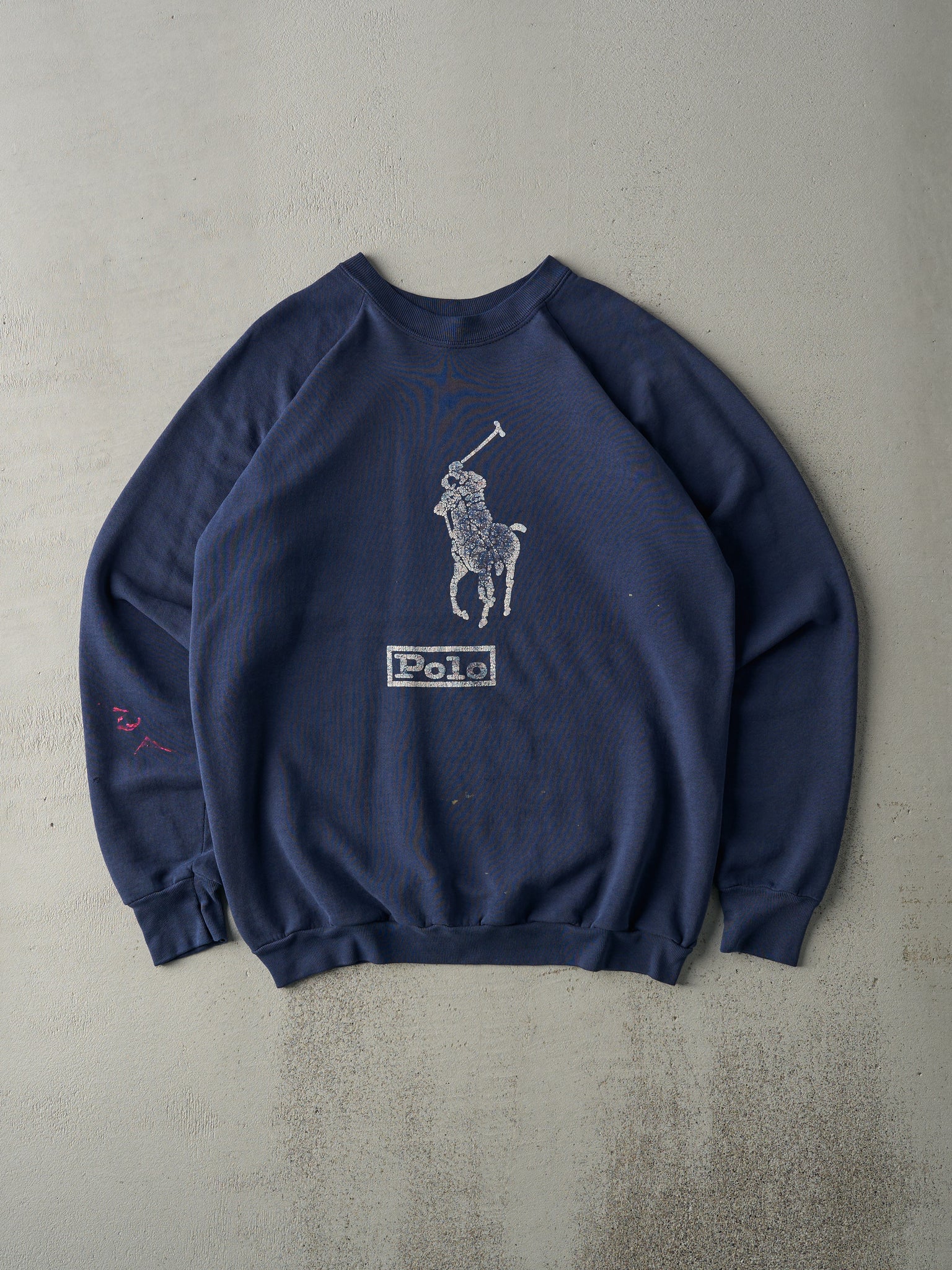 Vintage 80s Navy Faded Blue Polo Bootleg Crewneck (M)