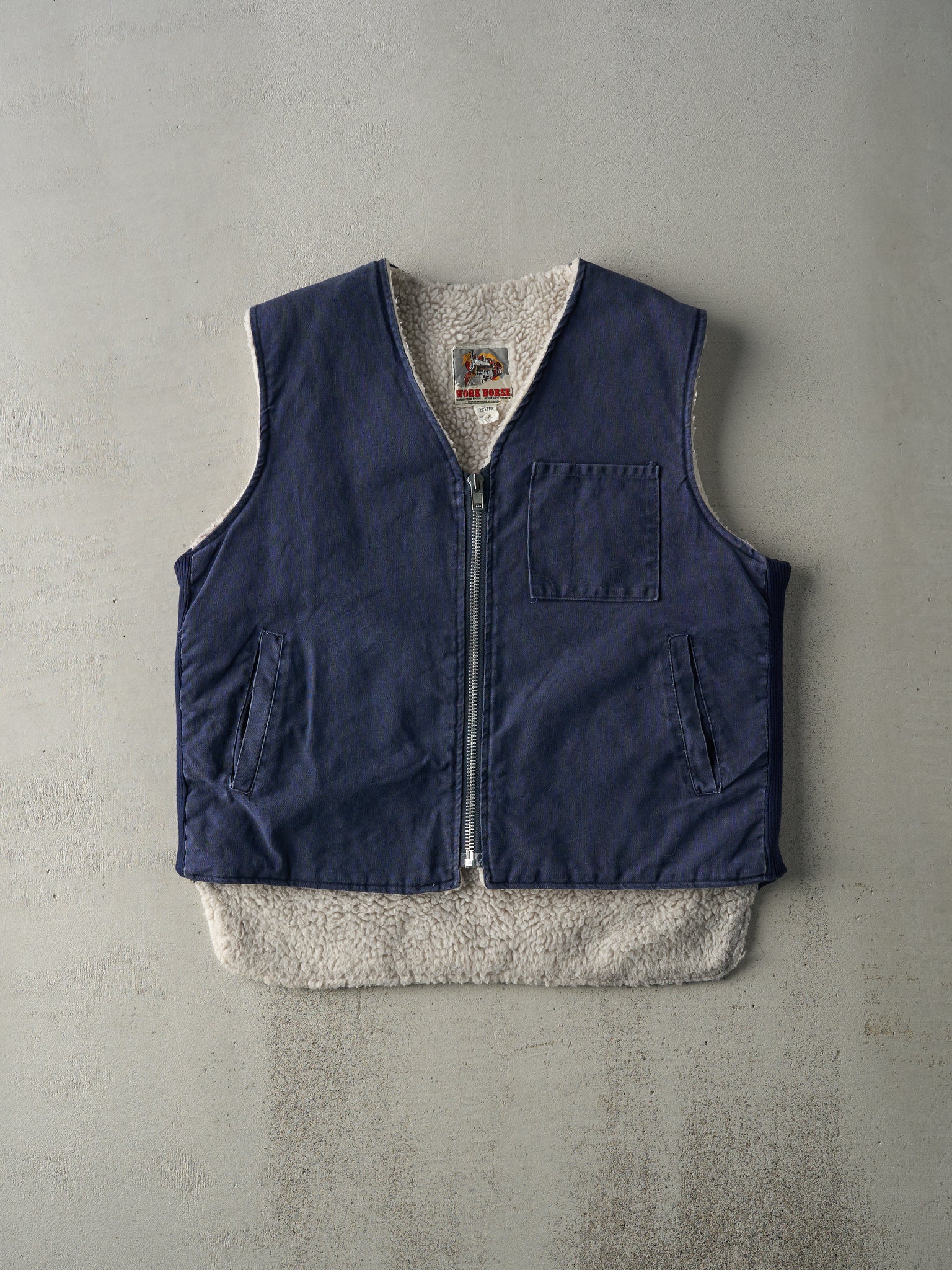 Vintage 80s Navy Work Horse Sherpa Lined Work Vest (L)