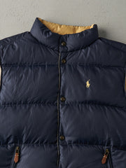 Vintage 90s Navy & Yellow Reversible Polo Puffer Vest (L)