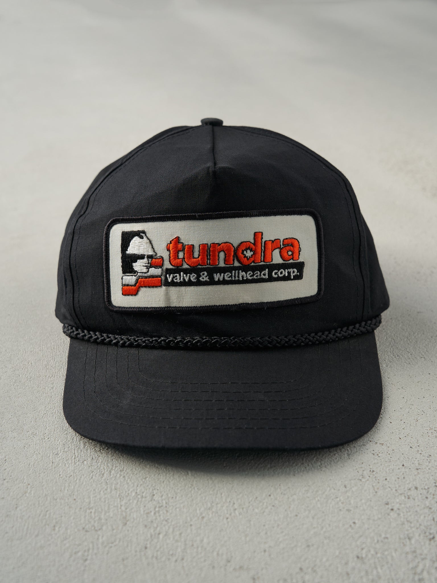 Vintage 80s Black Tundra Leather Zip Back Hat