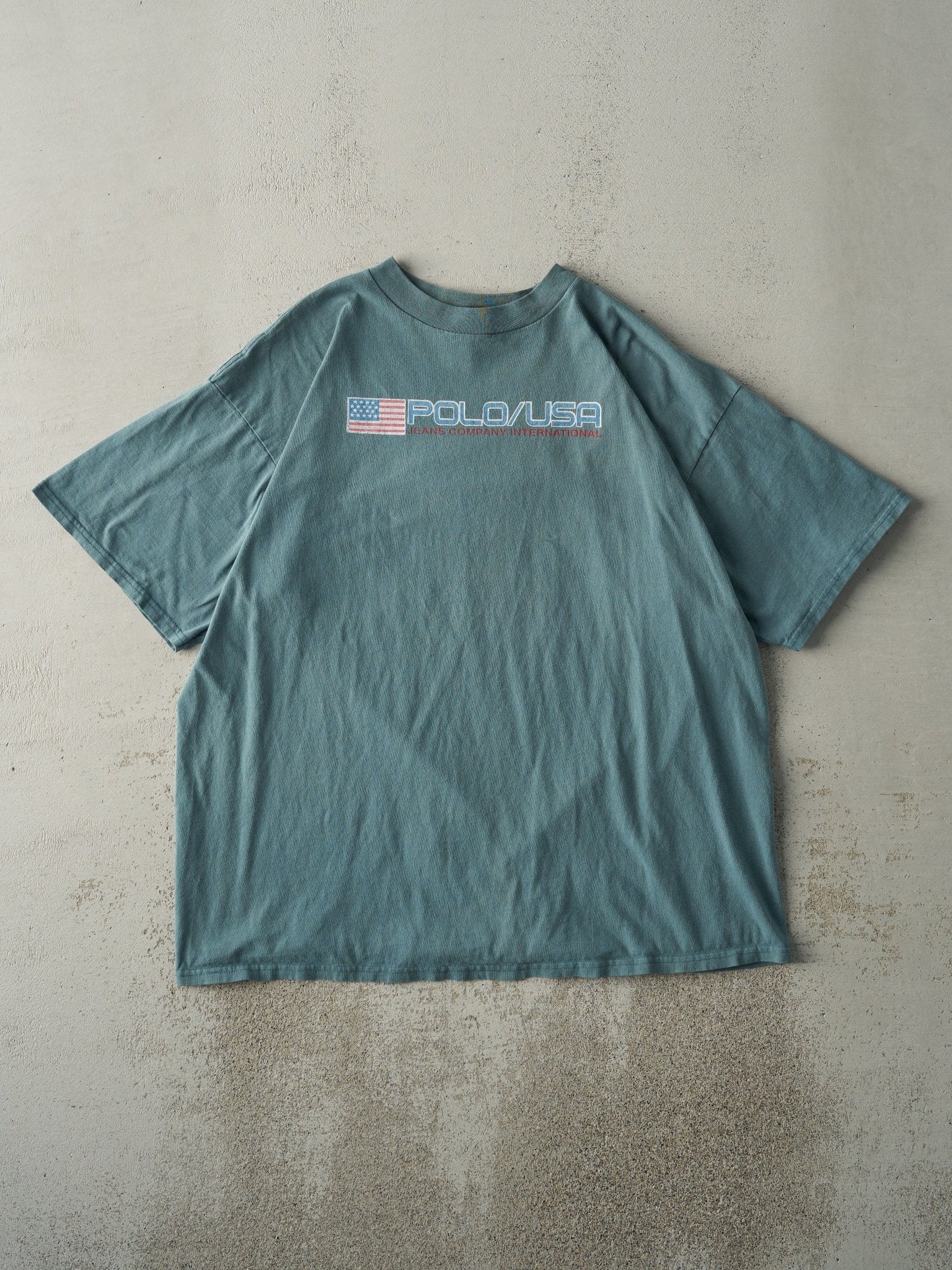 Vintage 90s Washed Green Polo Jeans Co USA Tee (L)
