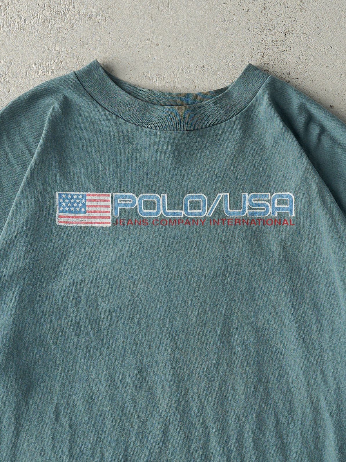 Vintage 90s Washed Green Polo Jeans Co USA Tee (L)