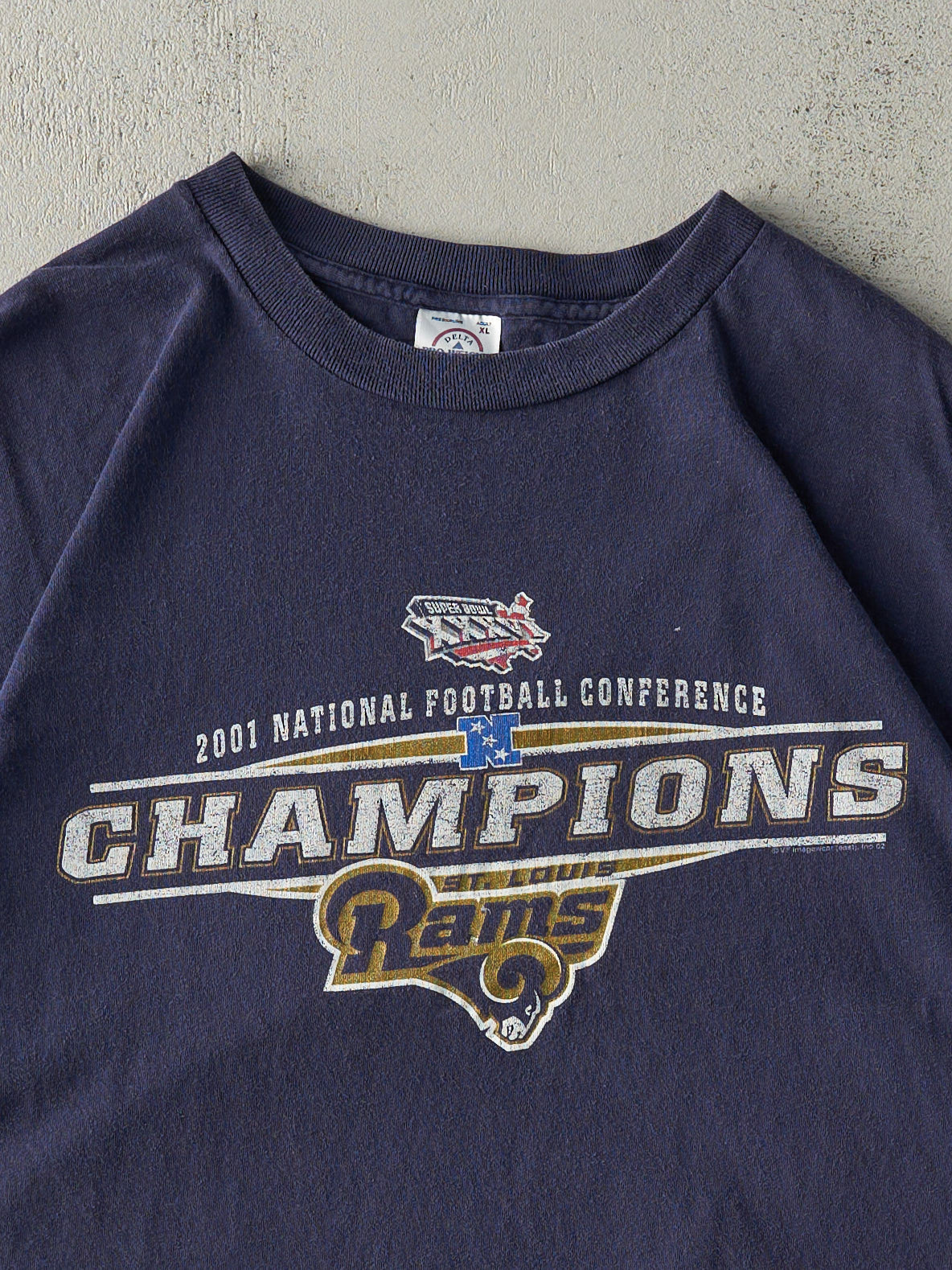 Vintage 01' Navy Blue Super Bowl XXXVI Champions St. Louis Rams Tee (L)