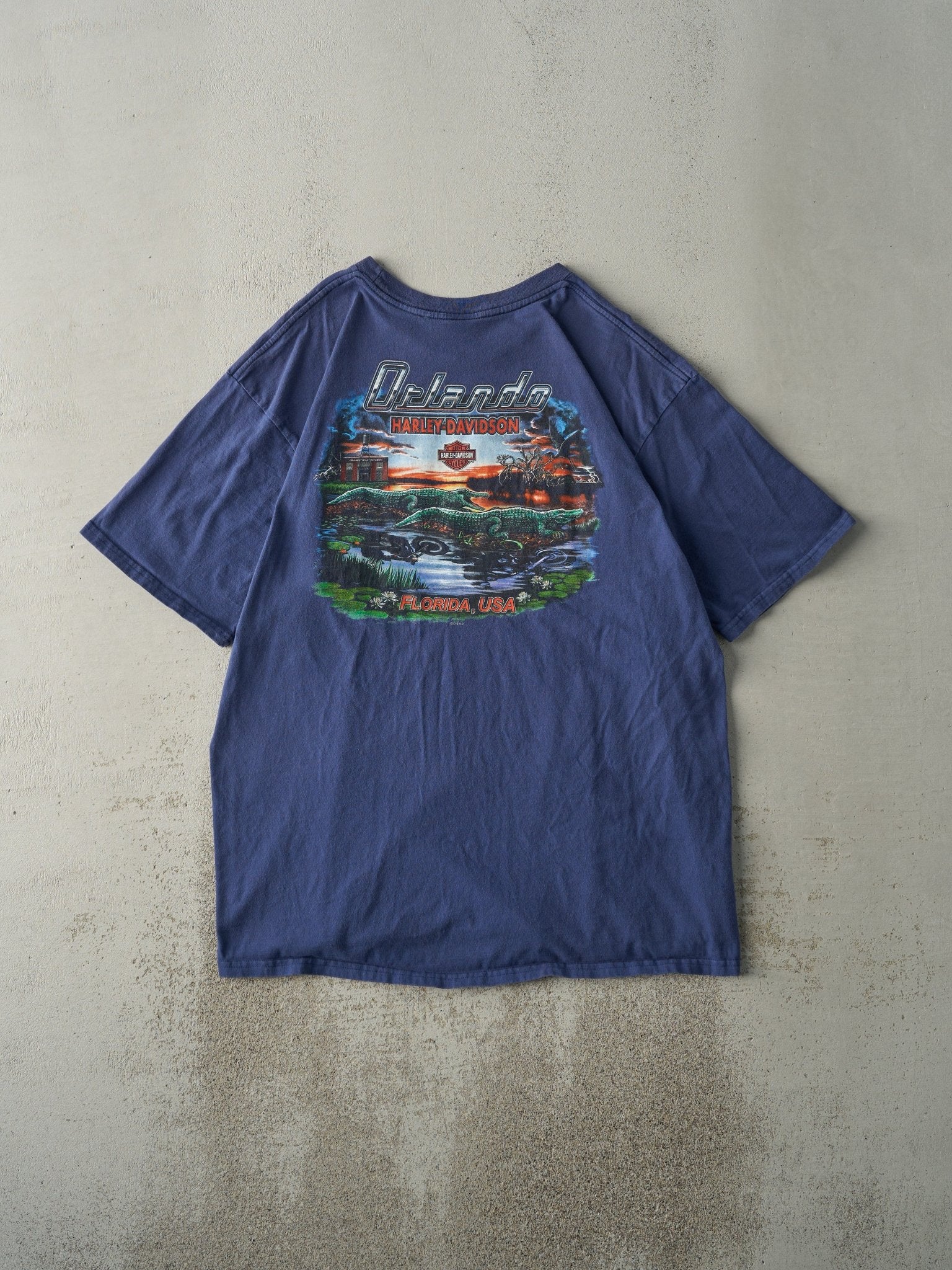 Vintage 10' Navy Blue Orlando Florida Harley Davidson Tee (L)