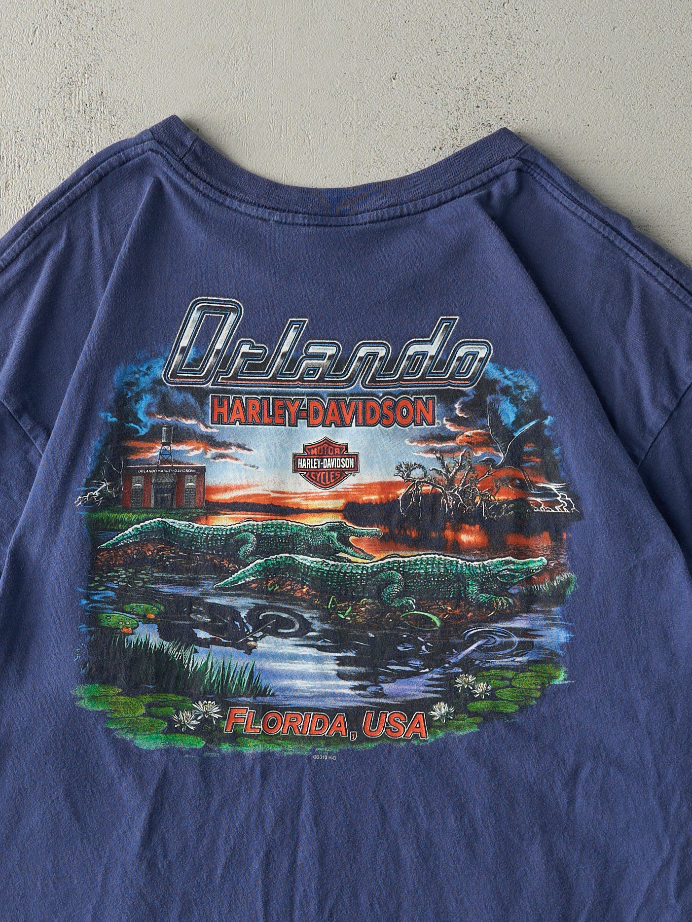 Vintage 10' Navy Blue Orlando Florida Harley Davidson Tee (L)