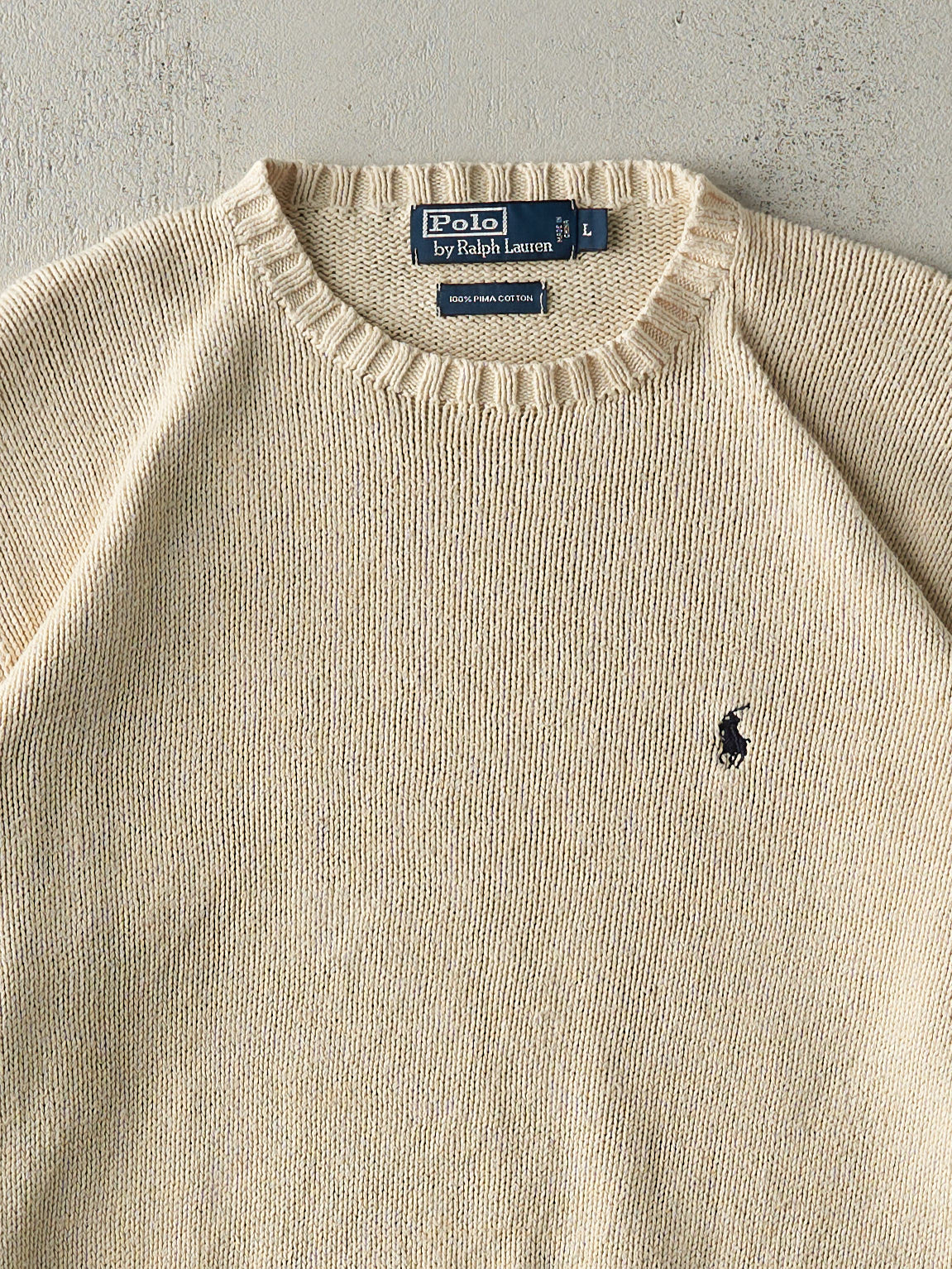 Vintage 90s Beige Embroidered Polo Ralph Lauren Knit (L)