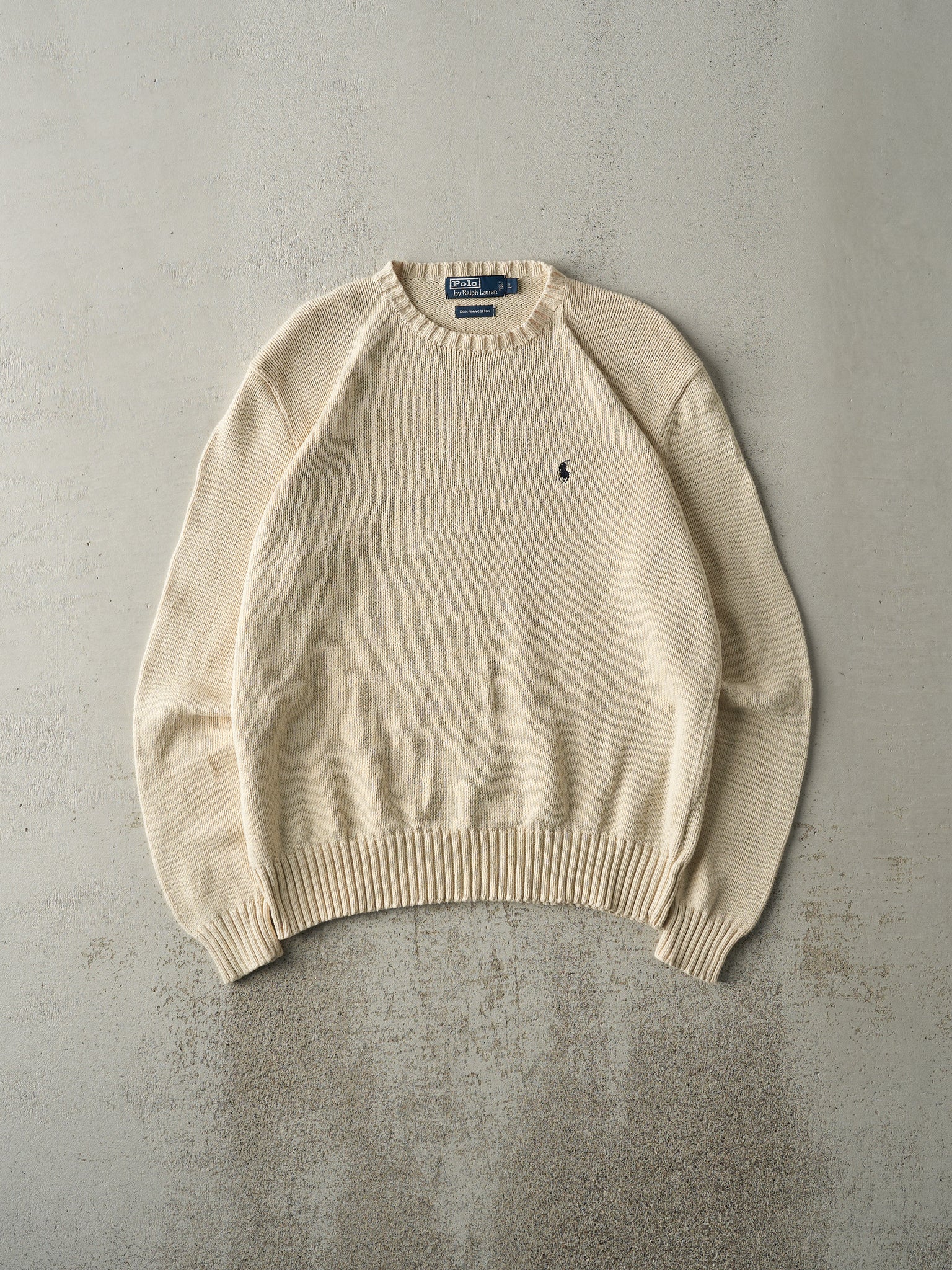 Vintage 90s Beige Embroidered Polo Ralph Lauren Knit (L)