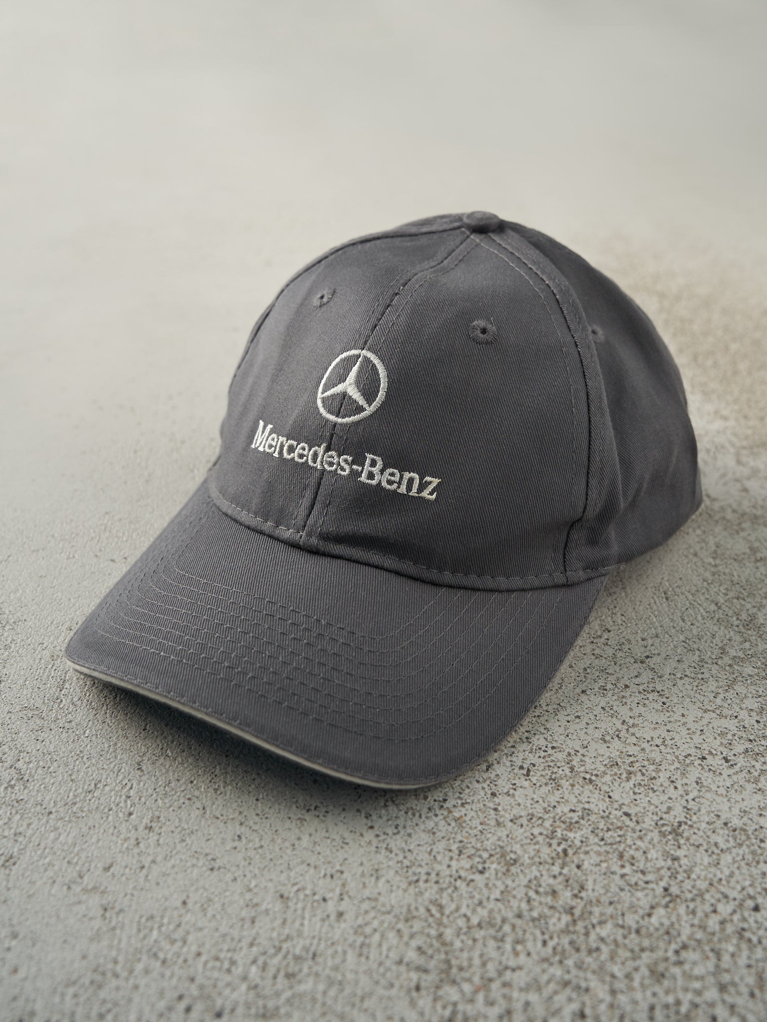 Vintage Y2K Grey Embroidered Mercedes-Benz Velcro Back Hat