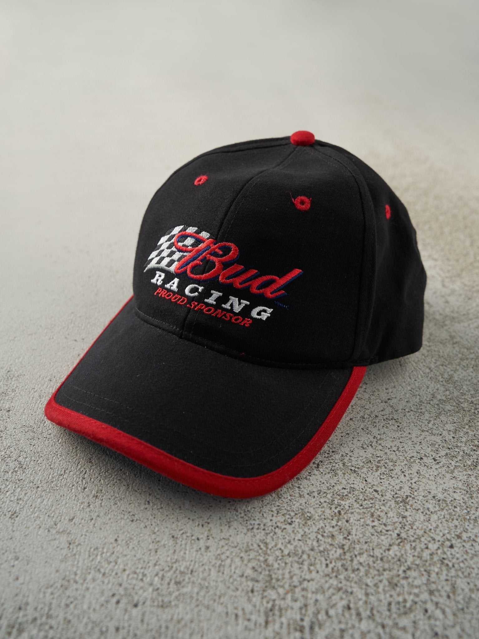 Vintage Y2K Black Bud Racing Embroidered Velcro Hat