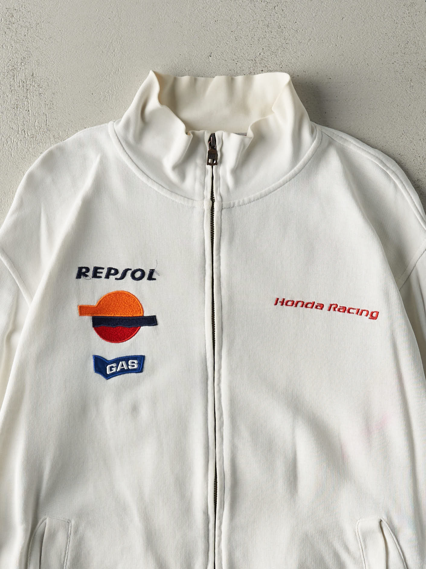 Vintage Y2K White Honda Racing Gas Zip Up Sweatshirt (L)