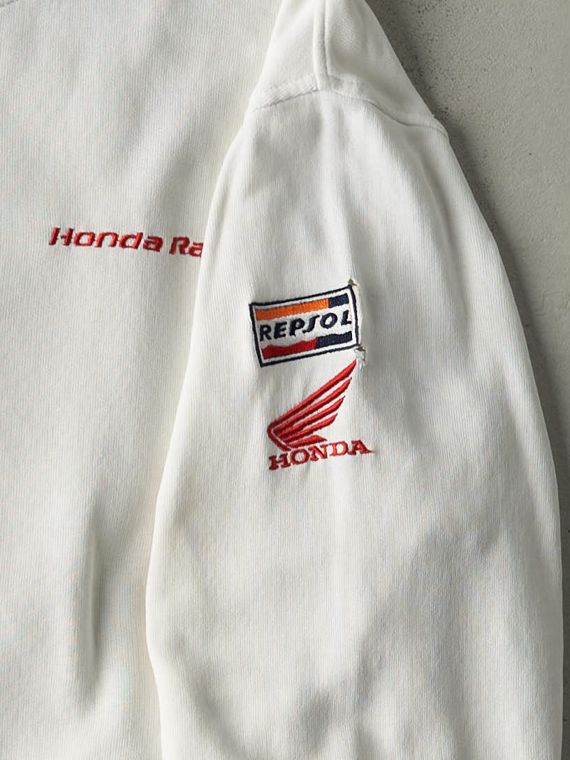 Vintage Y2K White Honda Racing Gas Zip Up Sweatshirt (L)