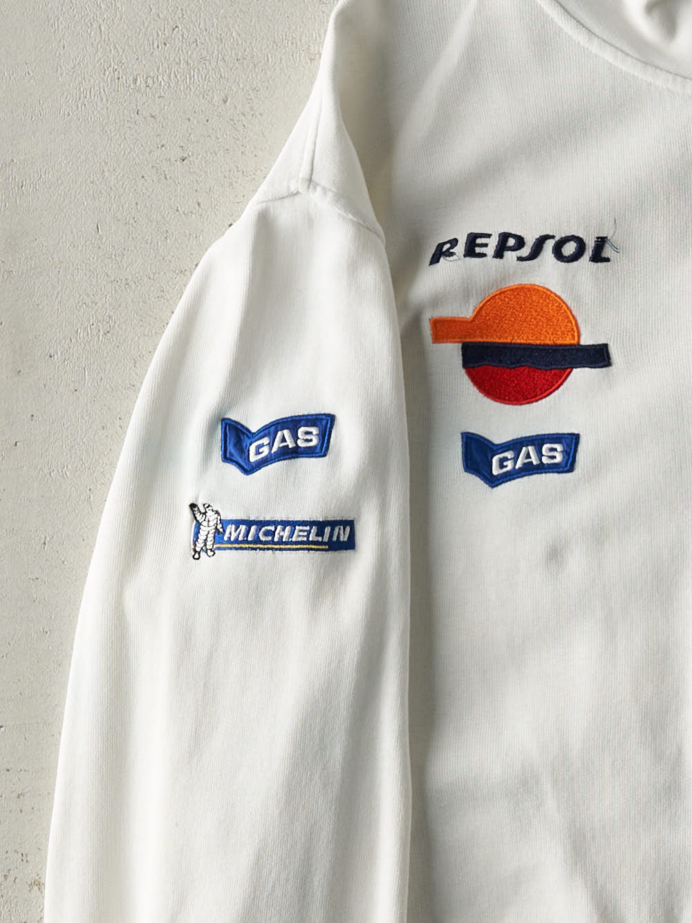 Vintage Y2K White Honda Racing Gas Zip Up Sweatshirt (L)