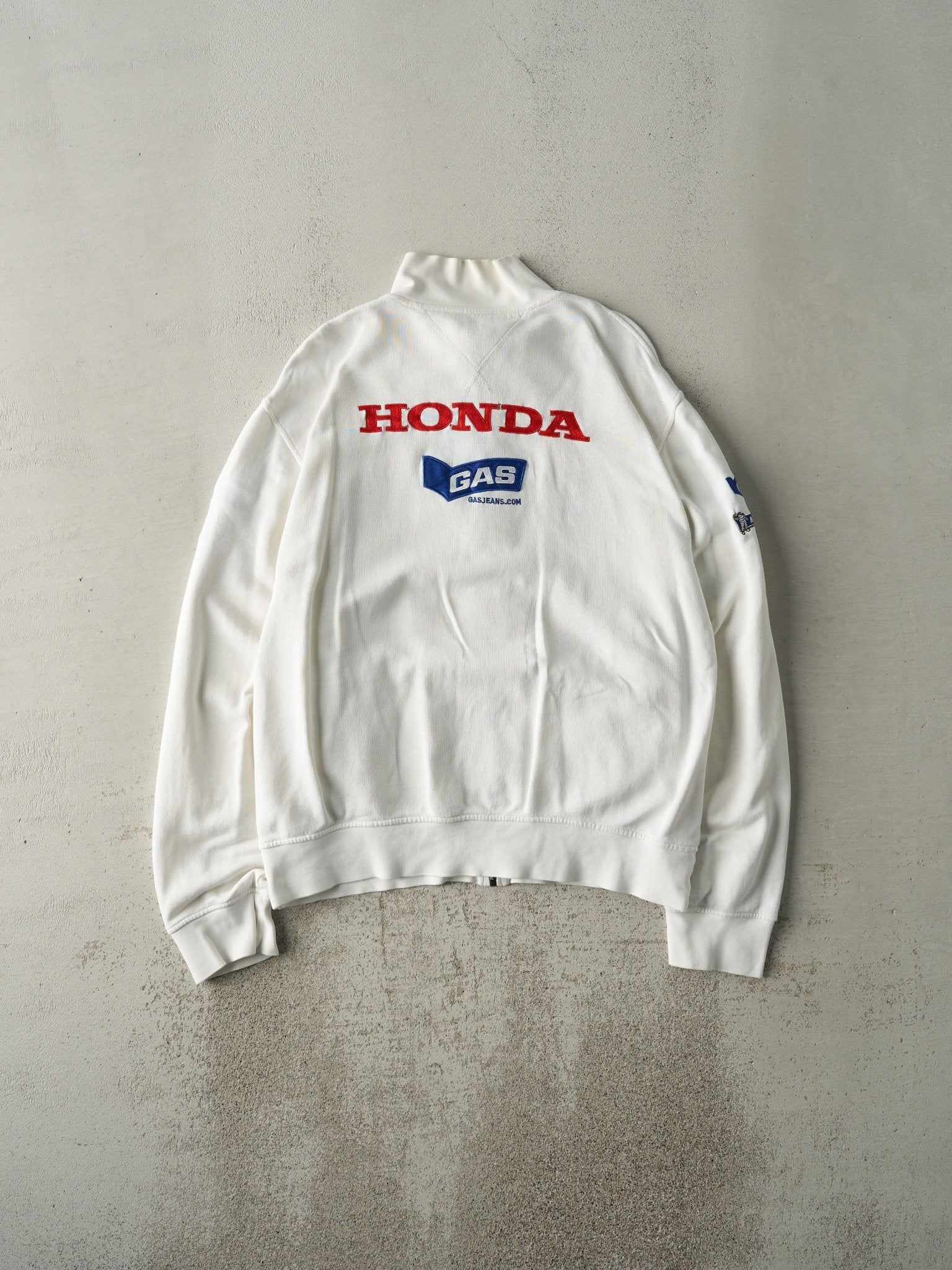 Vintage Y2K White Honda Racing Gas Zip Up Sweatshirt (L)