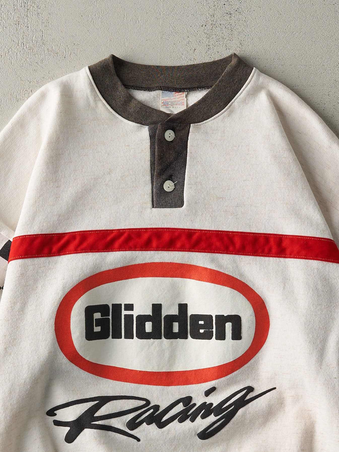 Vintage 90s White / Pink Glidden Racing Quarter Button Crewneck (L)