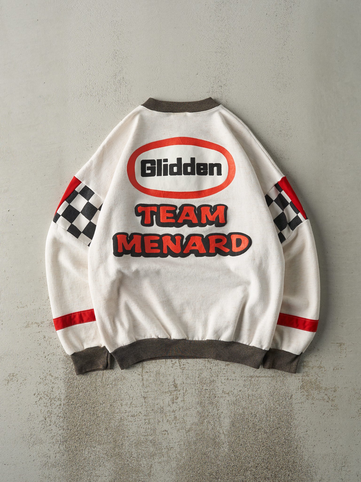 Vintage 90s White / Pink Glidden Racing Quarter Button Crewneck (L)