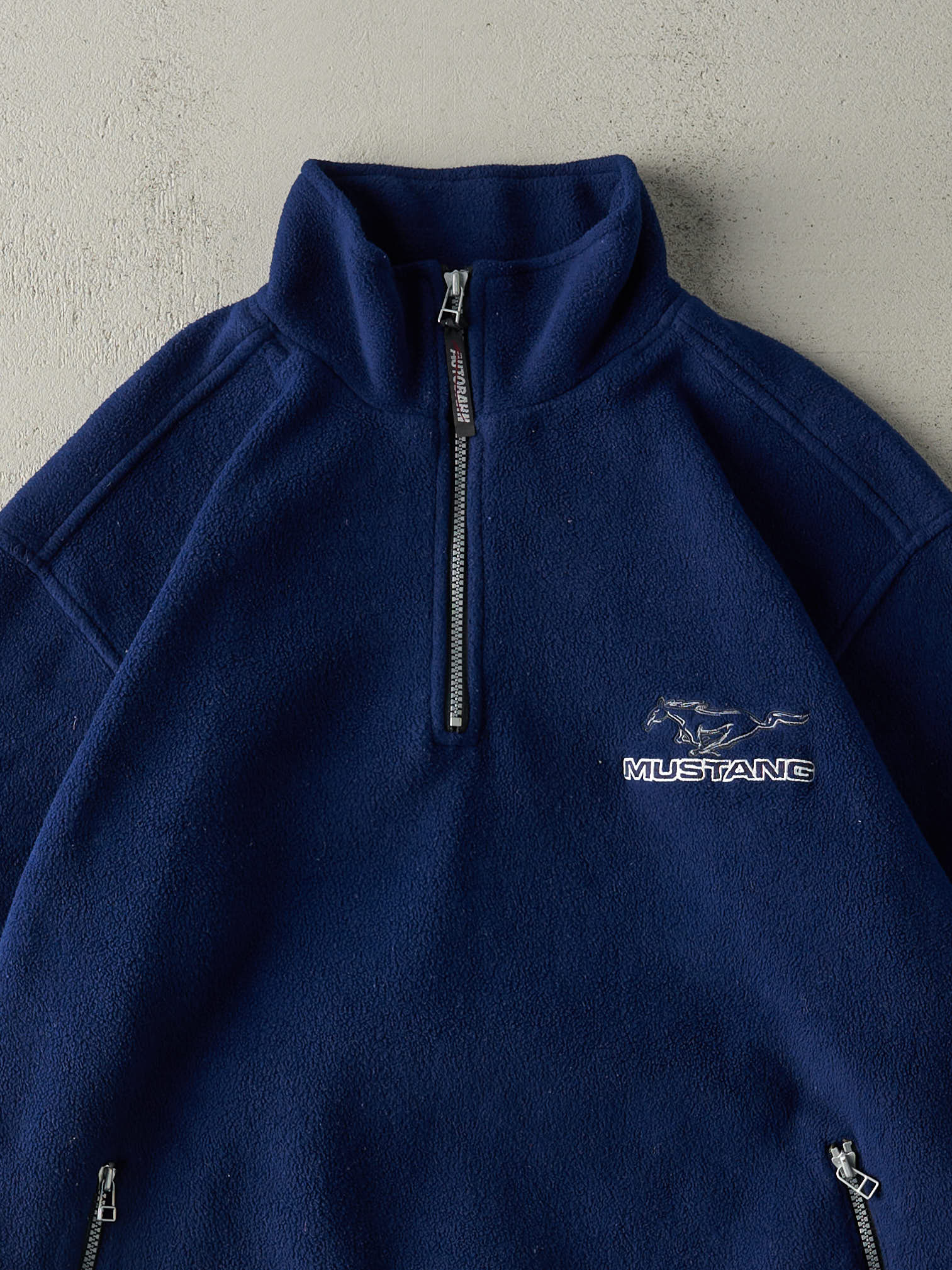 Vintage 90s Navy Blue Mustang Fleece Quarter Zip (L)