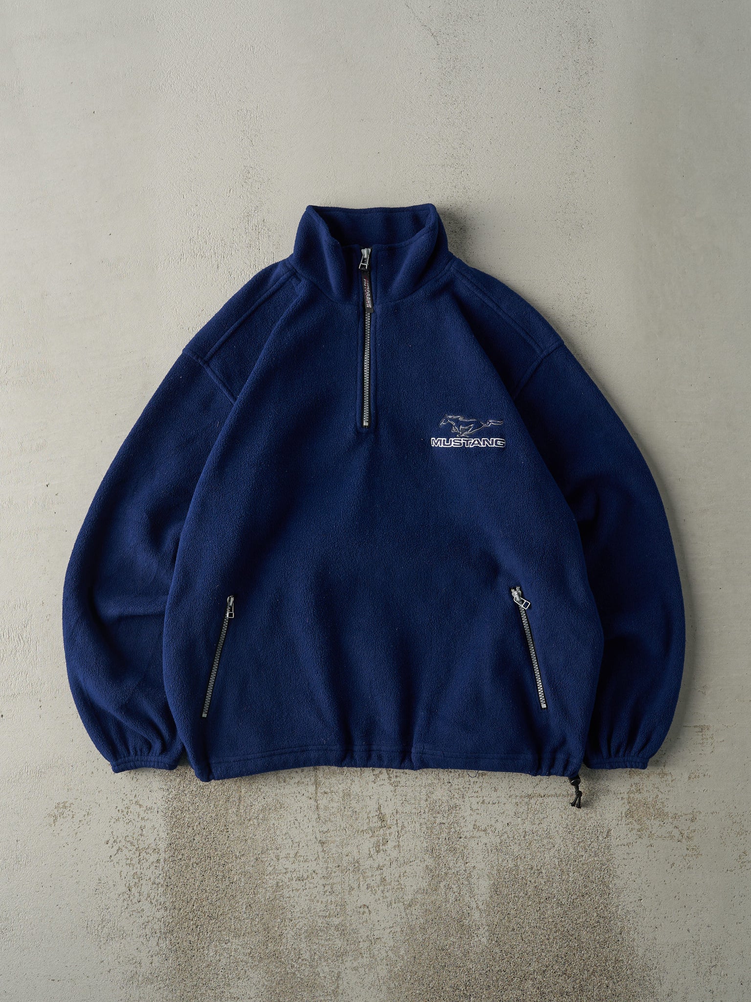 Vintage 90s Navy Blue Mustang Fleece Quarter Zip (L)