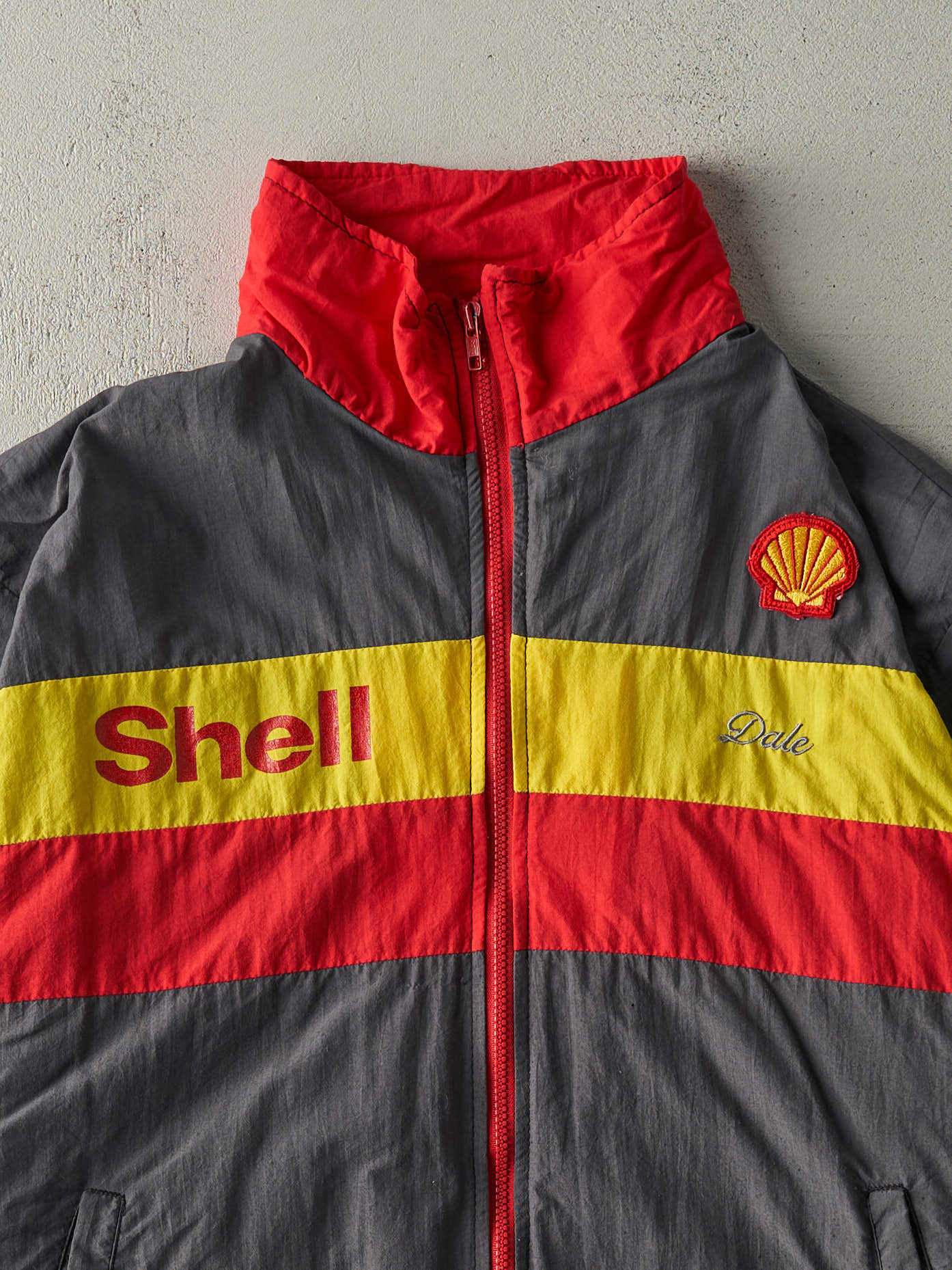 Vintage 90s Grey, Red & Yellow Shell Racing Jacket (XXL)