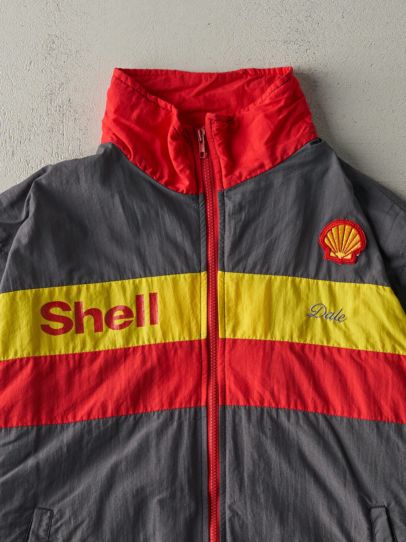 Vintage 90s Grey, Red & Yellow Shell Racing Jacket (XL)