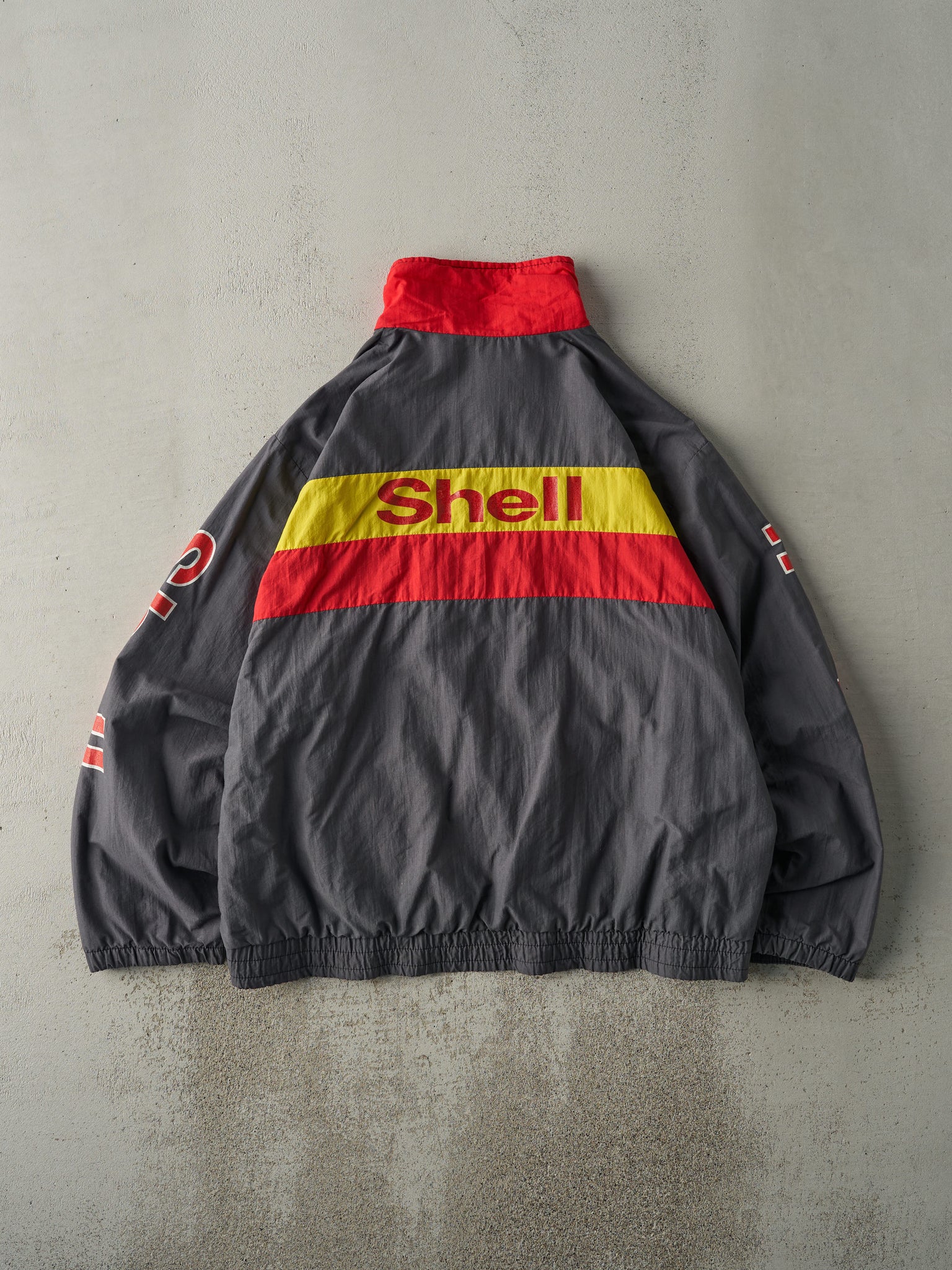 Vintage 90s Grey, Red & Yellow Shell Racing Jacket (XL)