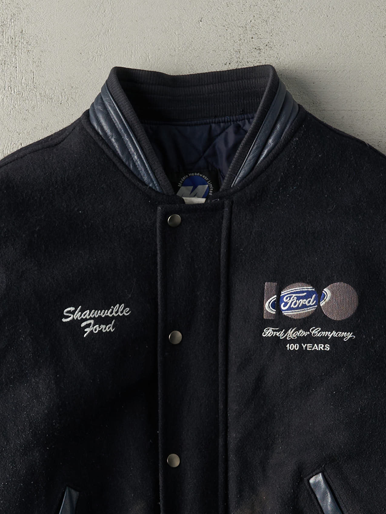 Vintage 02' Navy Blue Ford Anniversary Varsity Bomber Jacket (M/L)