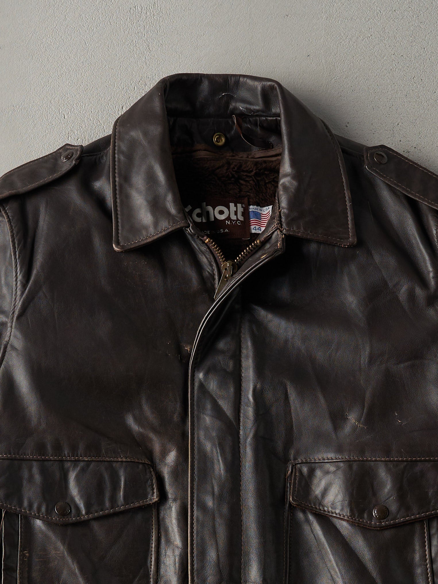 Vintage 90s Dark Brown Schott Leather Flight Jacket (M)