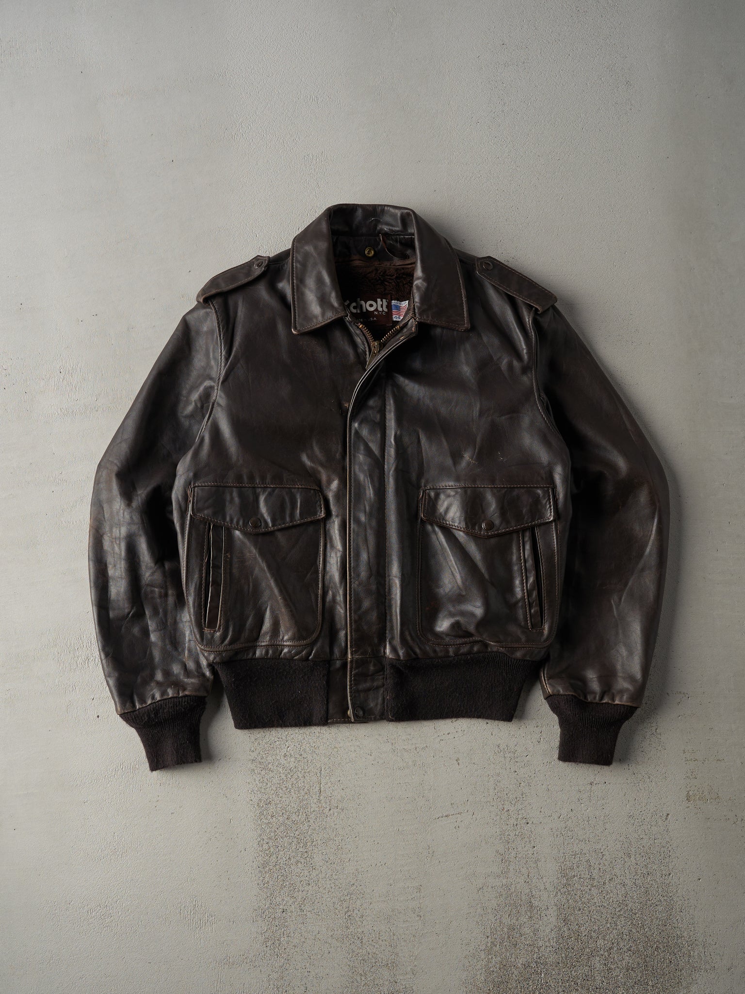 Vintage 90s Dark Brown Schott Leather Flight Jacket (M)