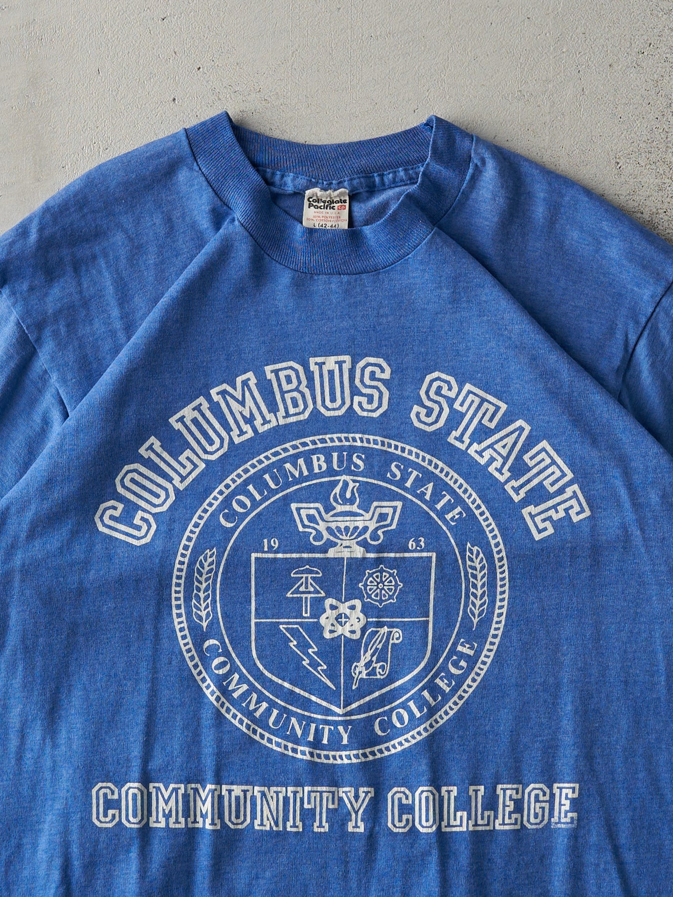 Vintage 80s Blue Columbus State Single Stitch Tee (S/M)