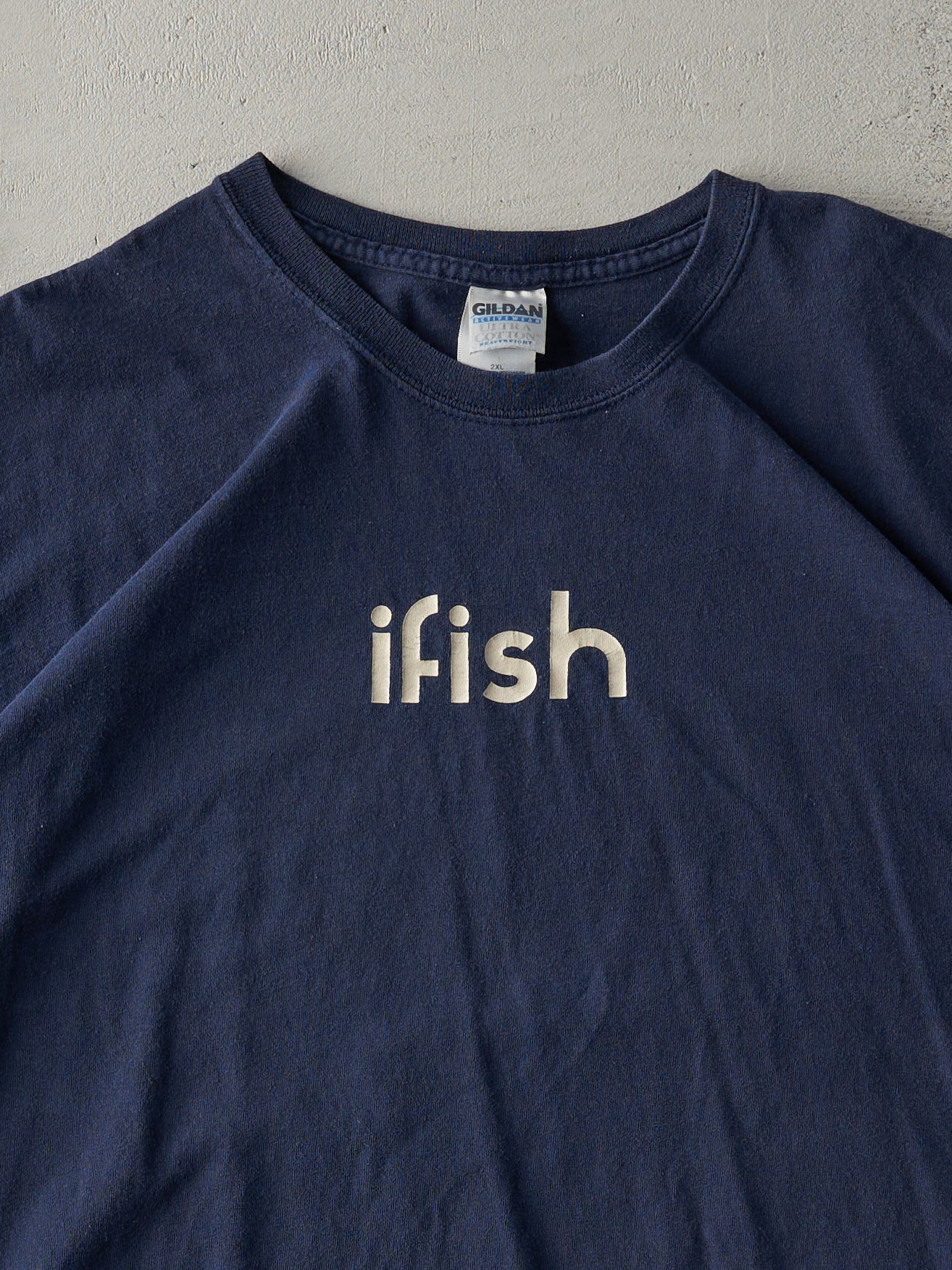 Vintage Y2K Navy Blue iFish Tee (L/XL)