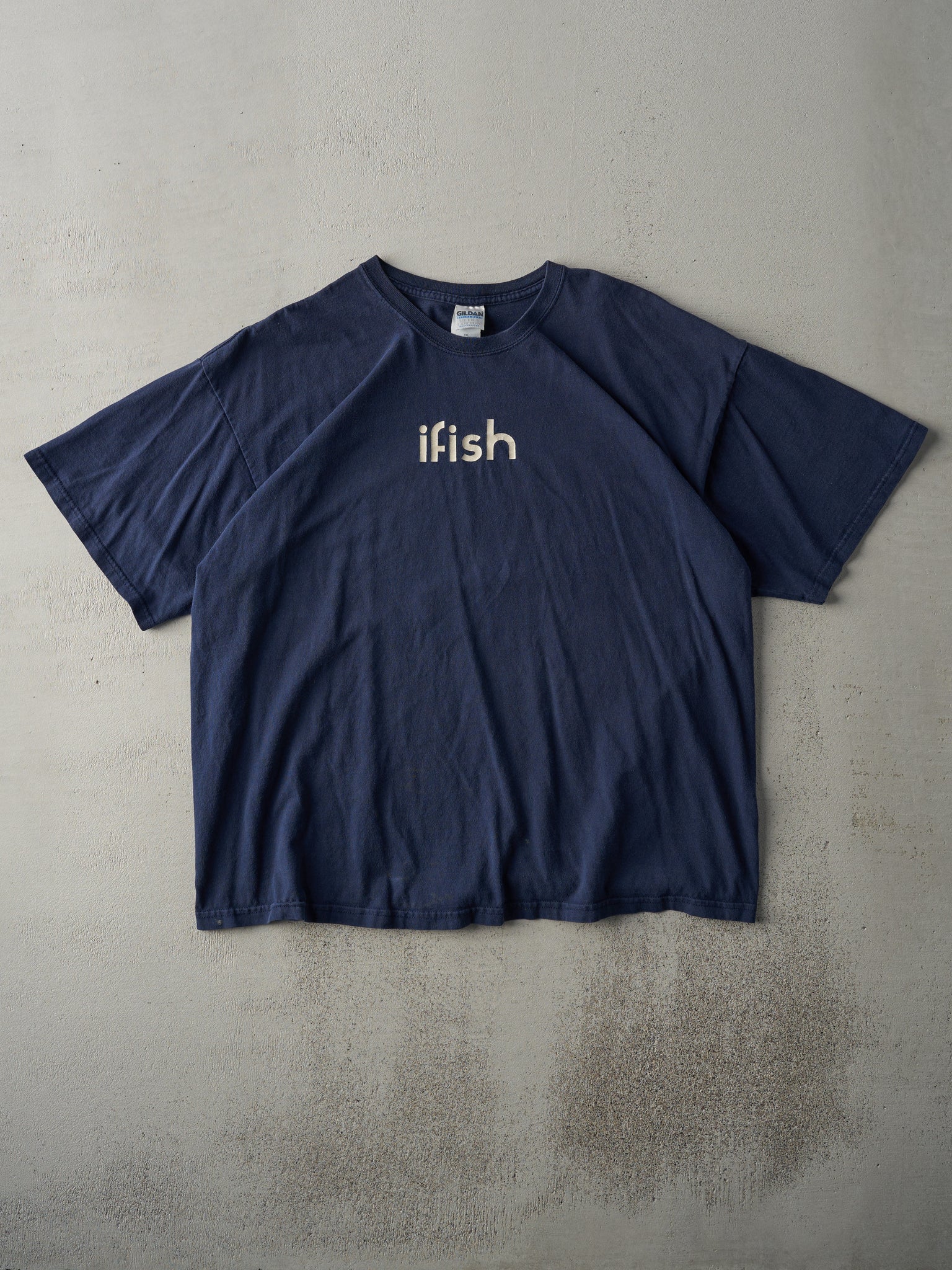 Vintage Y2K Navy Blue iFish Tee (L/XL)