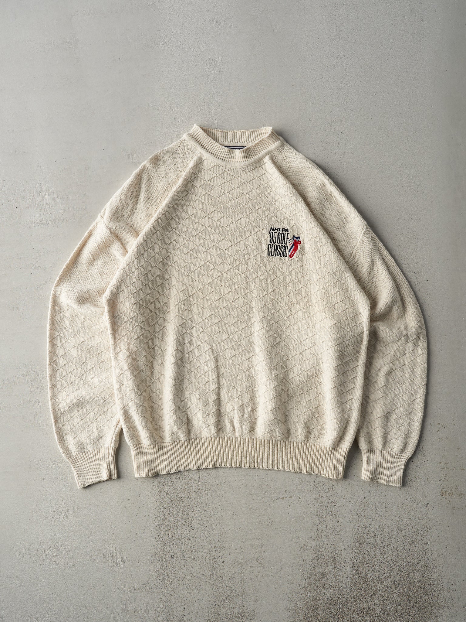 Vintage 95' Beige NHLPA Golf Classic Embroidered Knit Sweater (L)