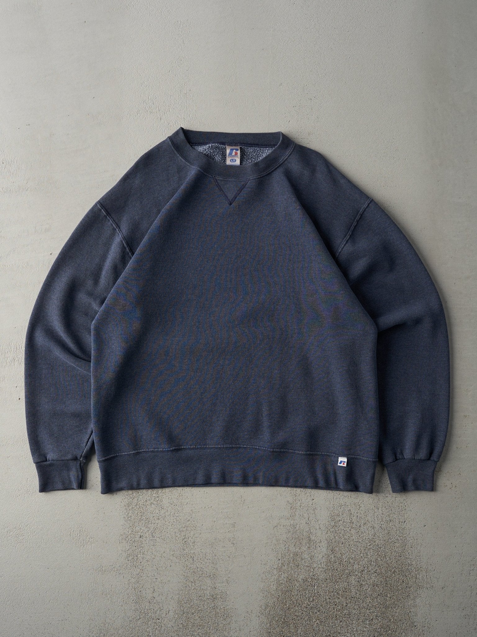 Vintage Y2K Washed Navy Russell Athletics Blank Crewneck (L)