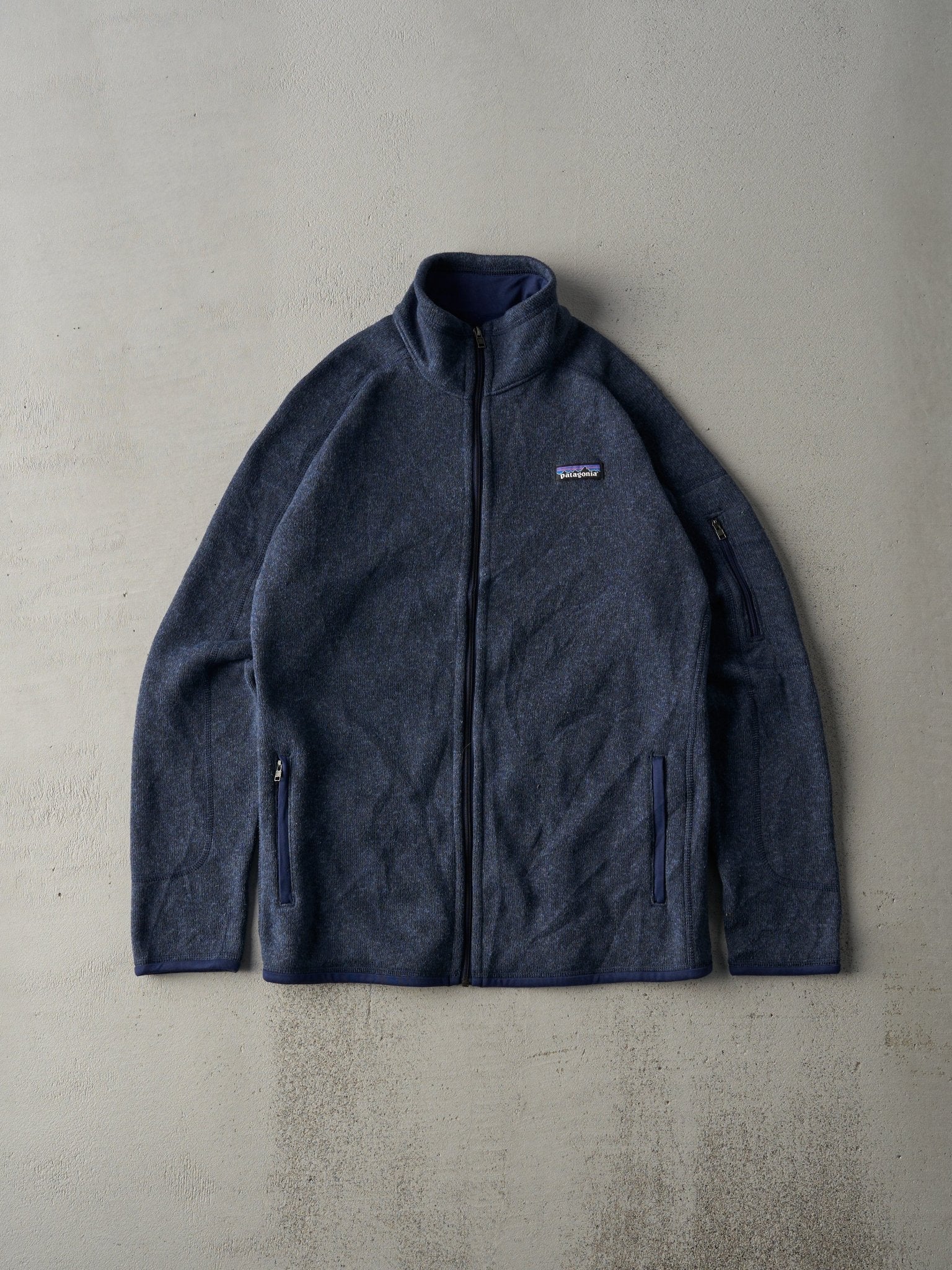 Vintage 90s Navy Blue Patagonia Zip Up Polar Fleece Sweater (M)