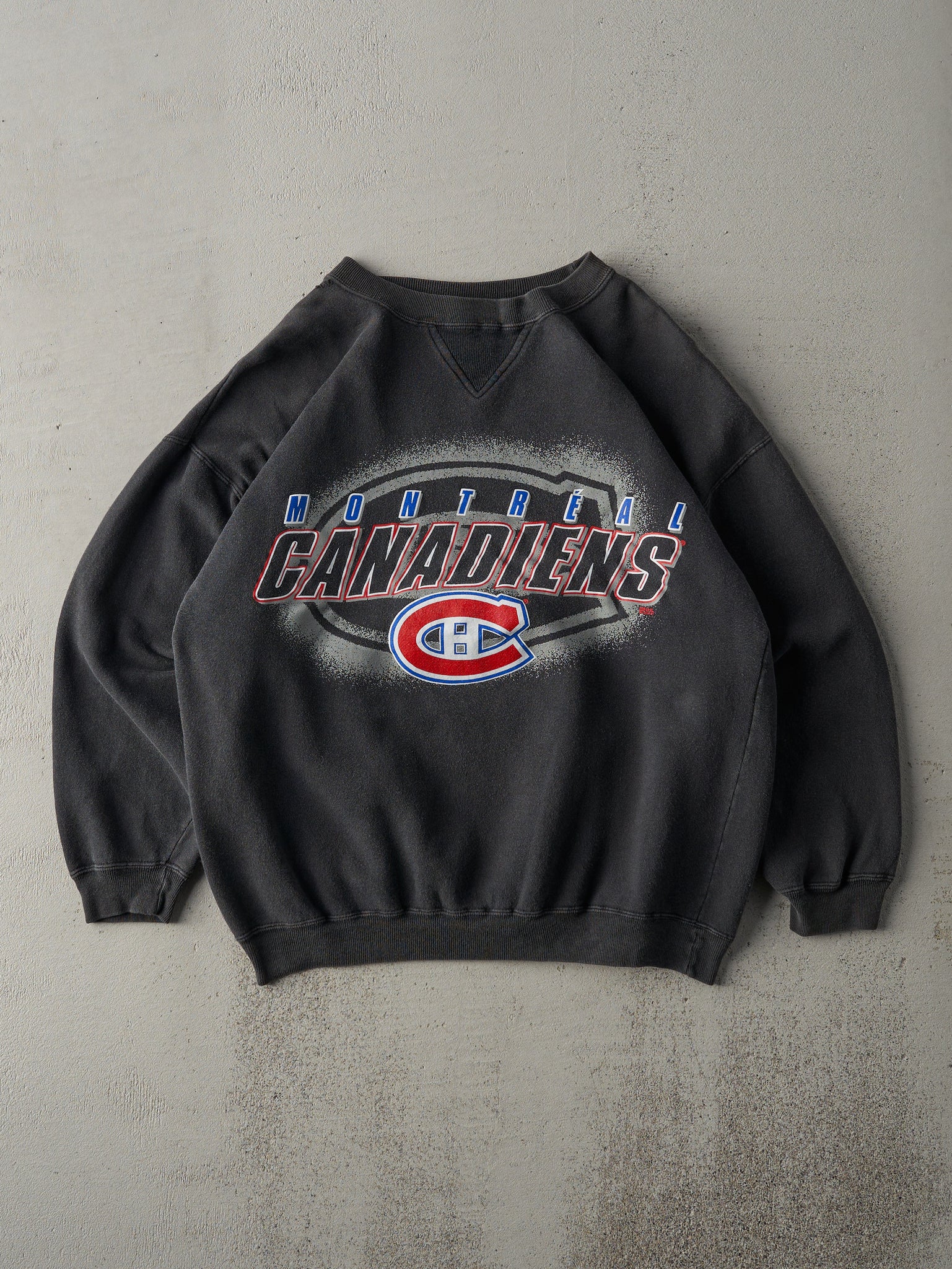 Vintage 90s Faded Black Montreal Canadians Crewneck (M)