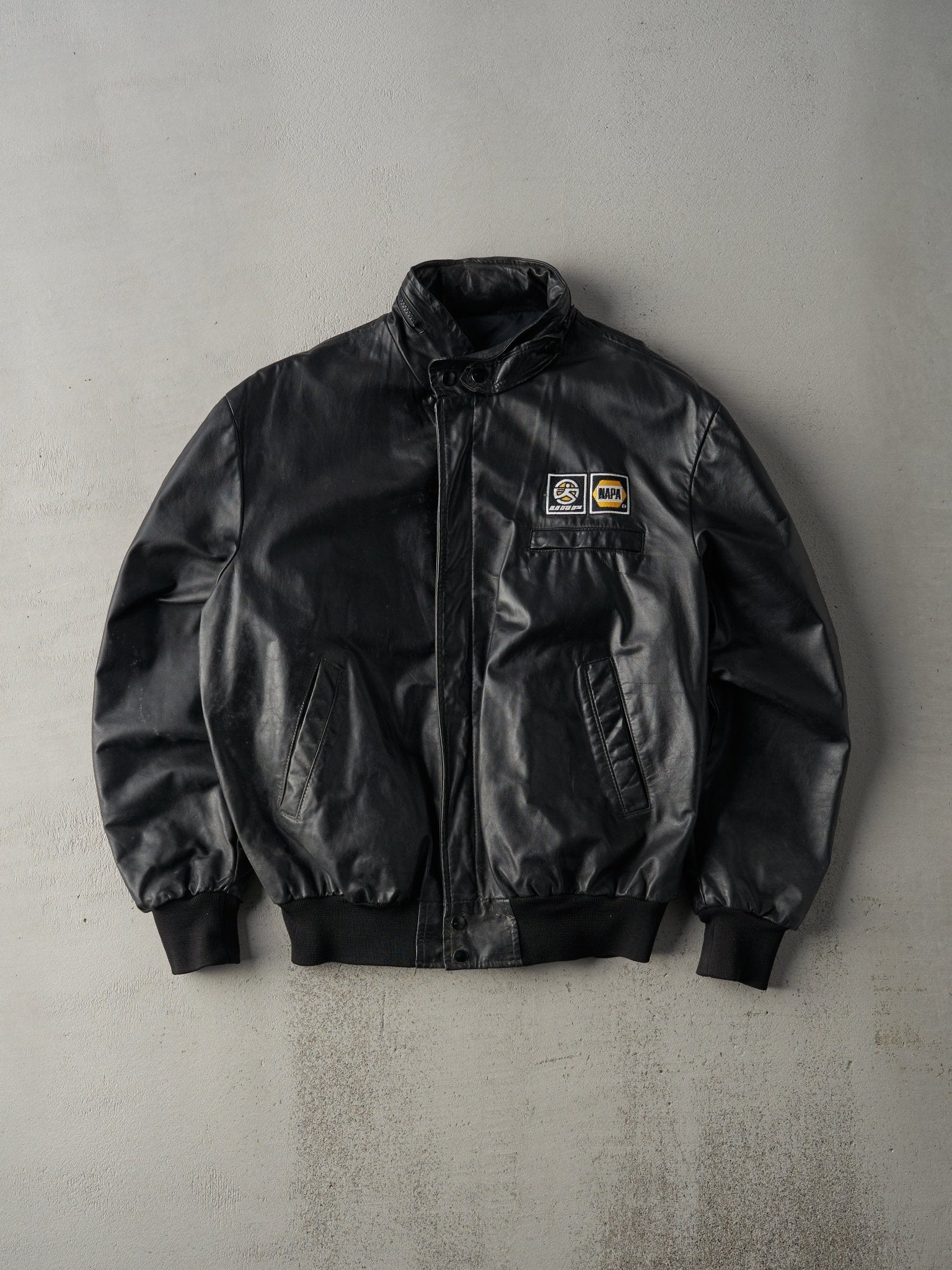 Vintage 90s Black Napa Embroidered Leather Jacket (L)