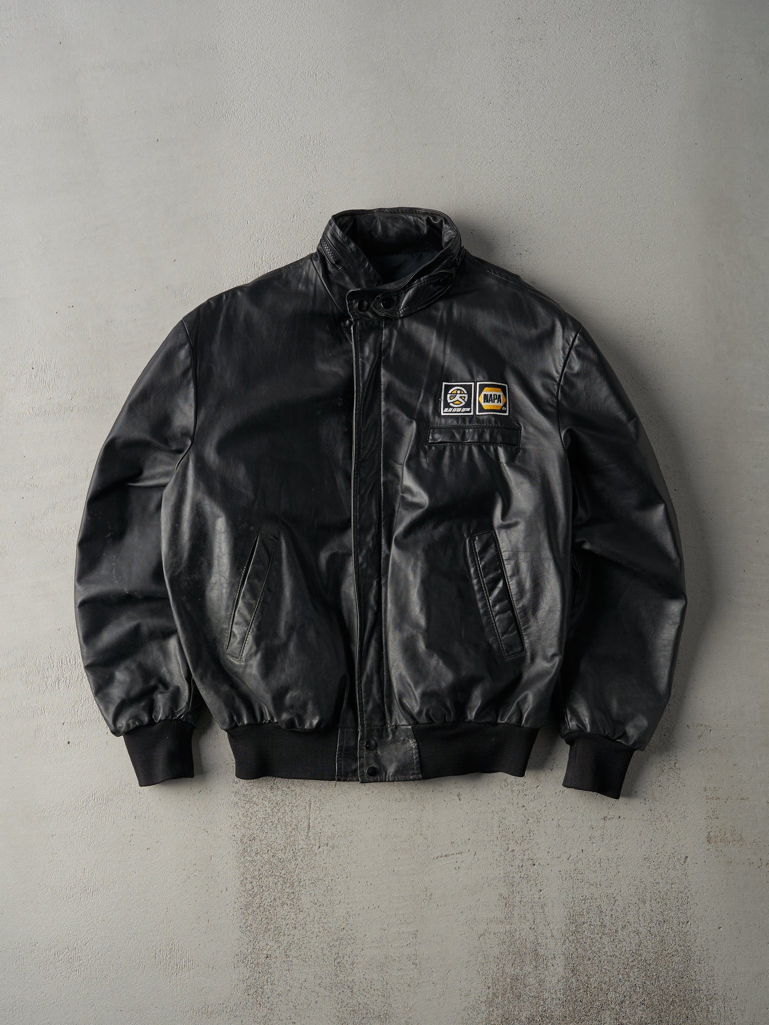 Vintage 90s Black Napa Embroidered Leather Jacket (L)