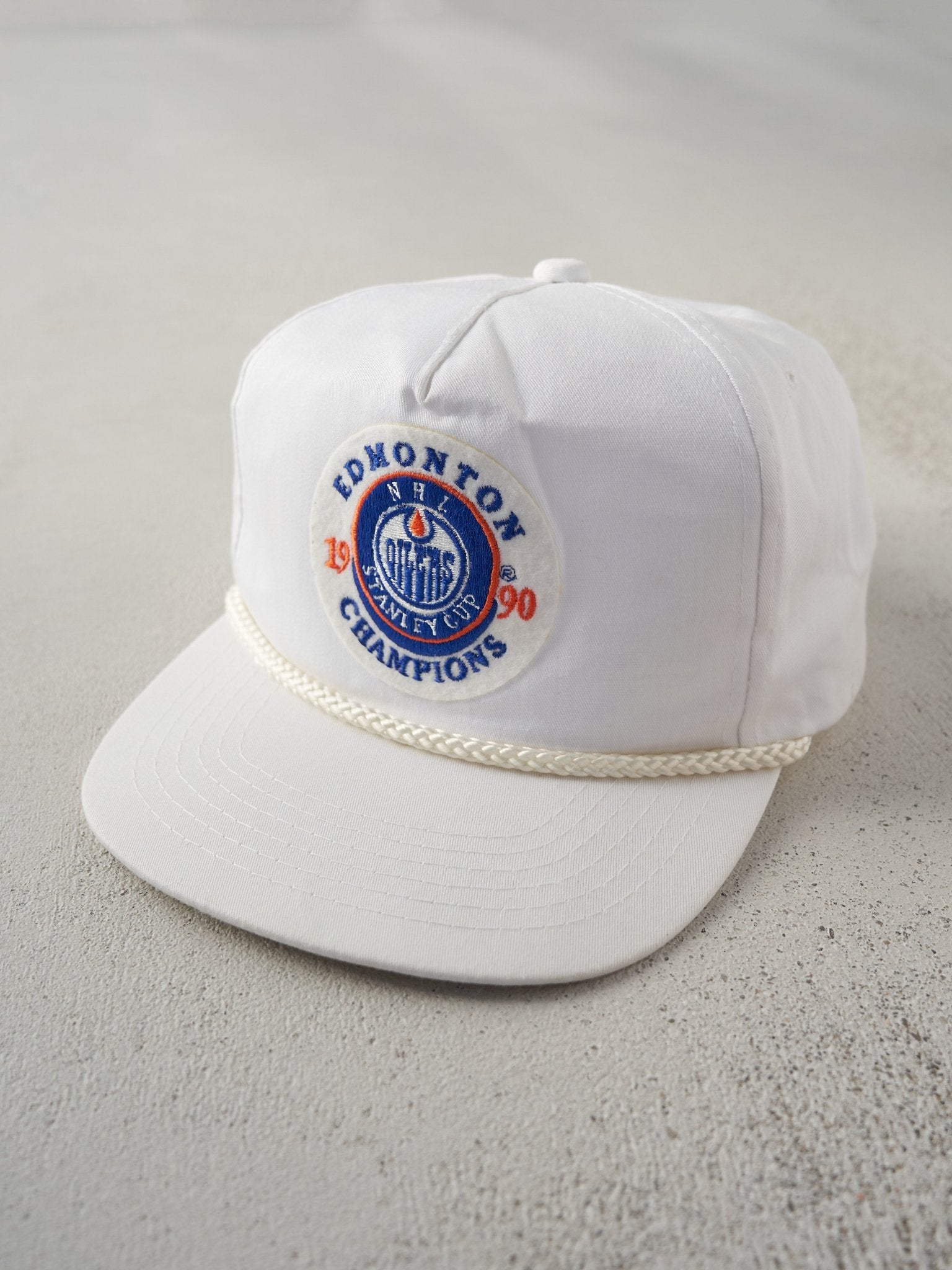 Vintage 90' White Edmonton Oilers Stanley Cup Champions Snapback Hat