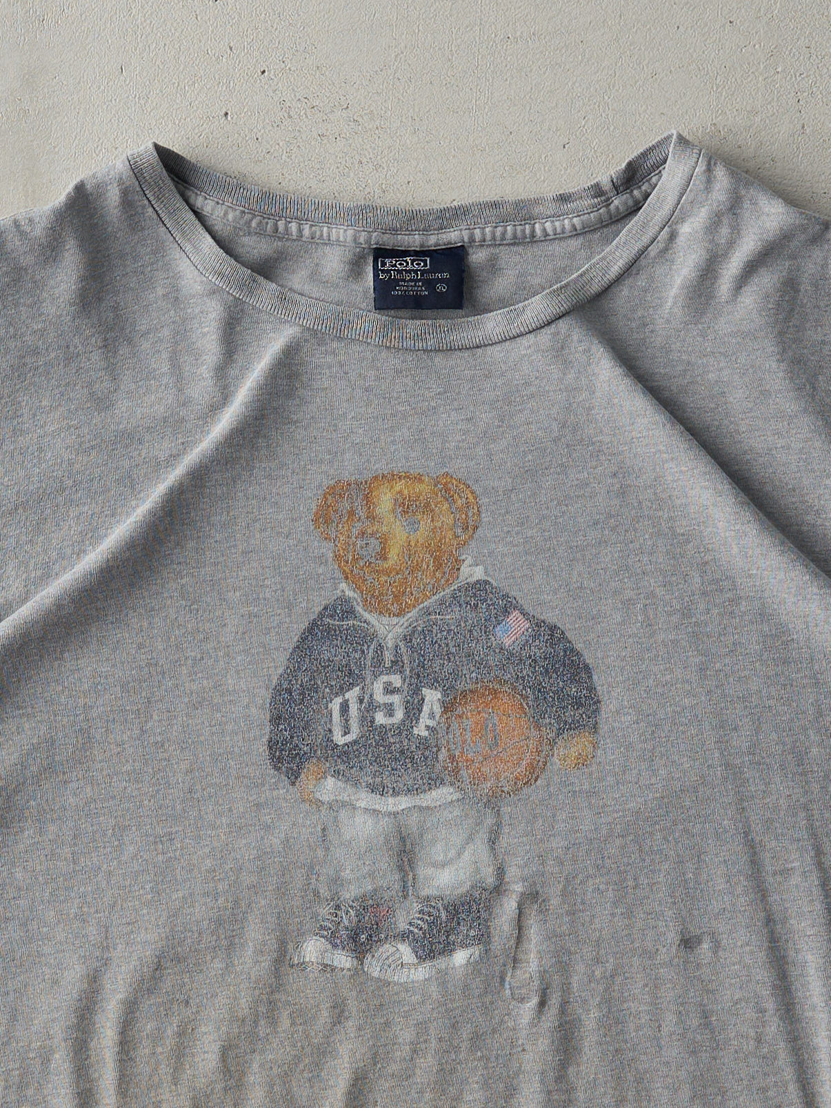 Vintage 90s Grey Faded Polo Bear Tee (L)