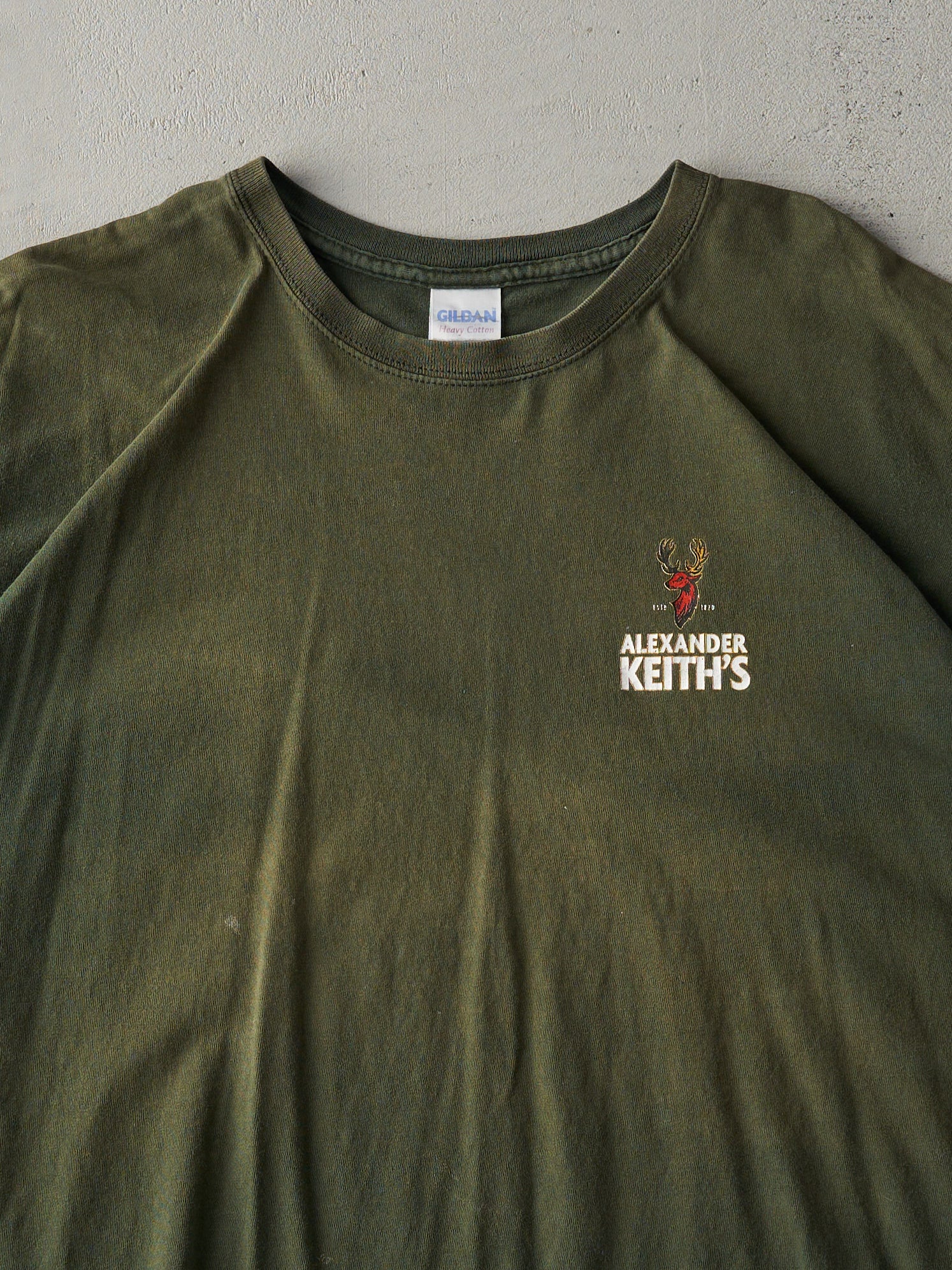 Vintage Y2K Sun Faded Forest Green Alexander Keiths Tee (L)