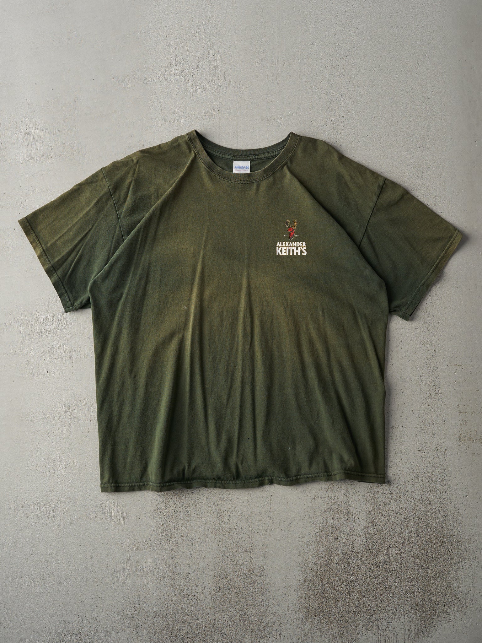 Vintage Y2K Sun Faded Forest Green Alexander Keiths Tee (L)