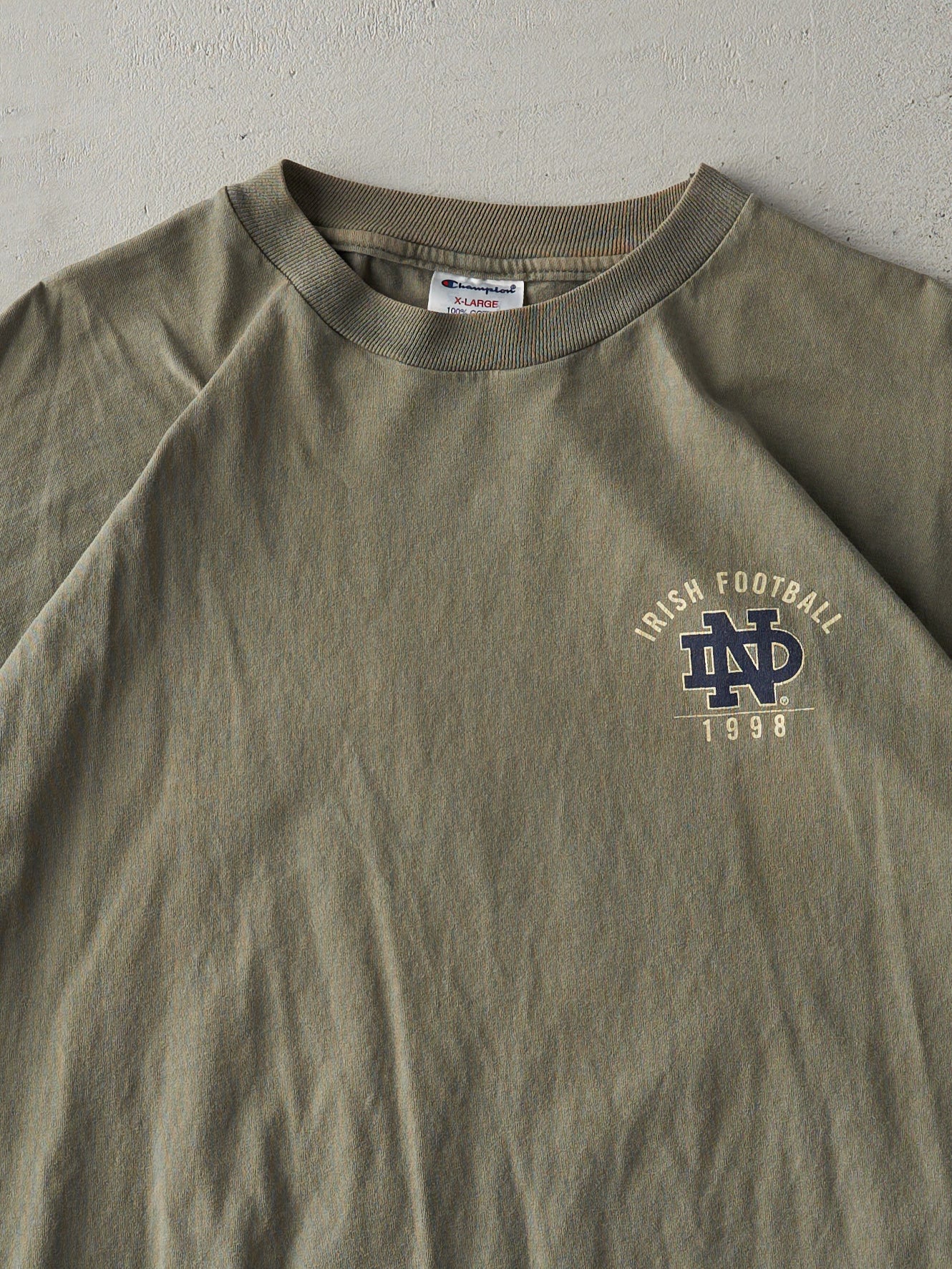 Vintage 98' Olive Green Notre Dame Fighting Irish Football Tee (M)