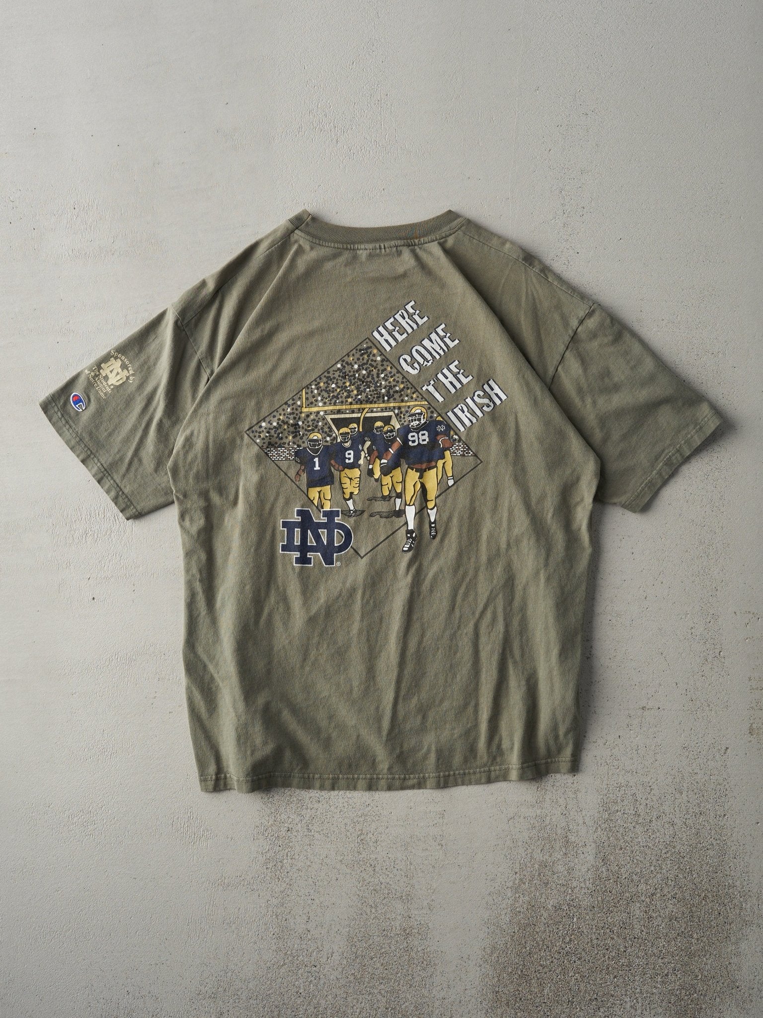Vintage 98' Olive Green Notre Dame Fighting Irish Football Tee (M)