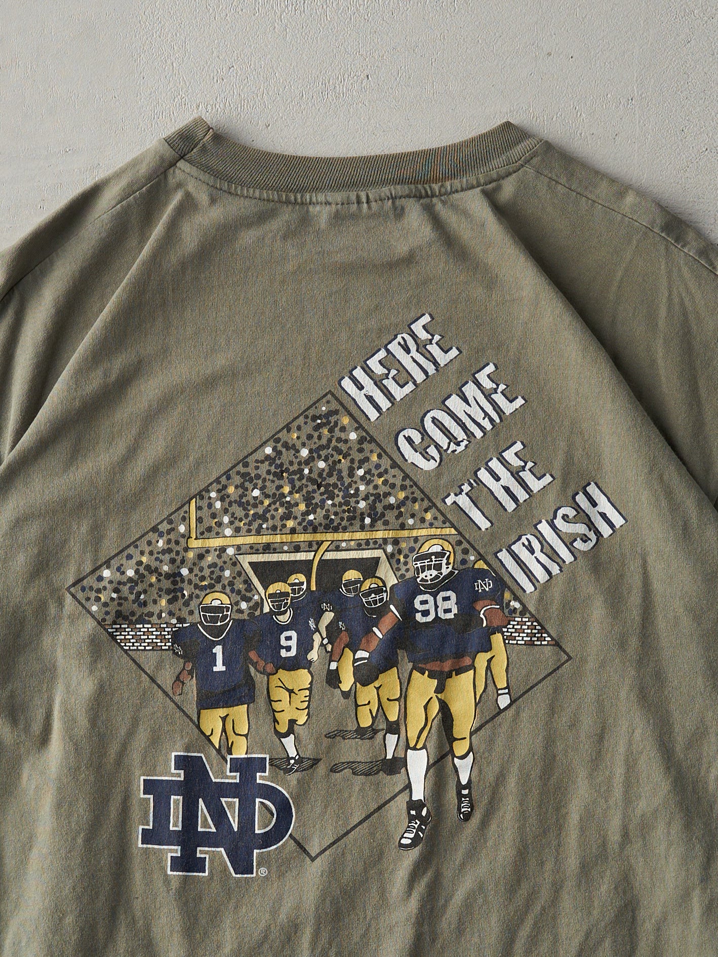 Vintage 98' Olive Green Notre Dame Fighting Irish Football Tee (M)