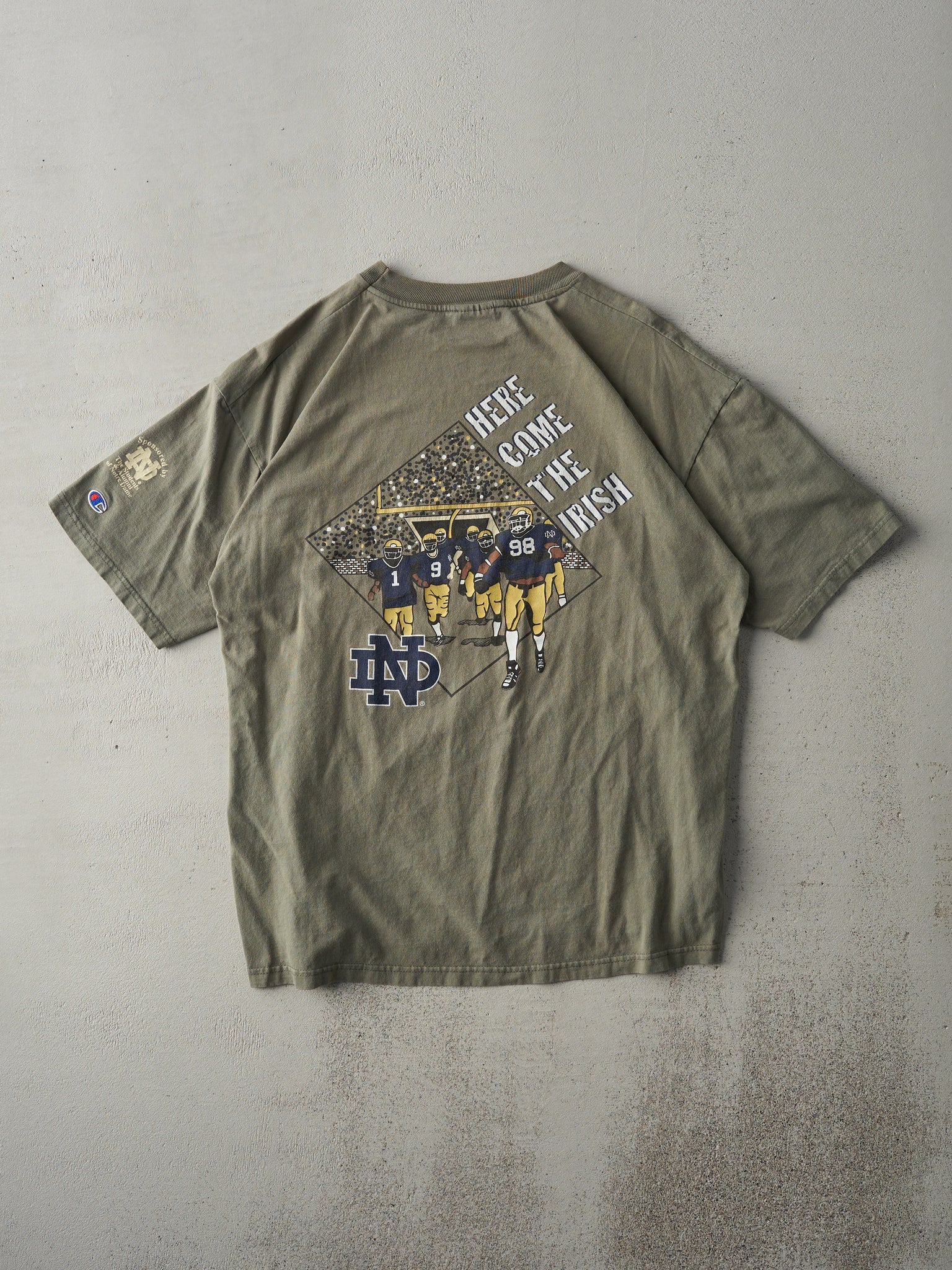 Vintage 98' Olive Green Notre Dame Fighting Irish Football Tee (M)