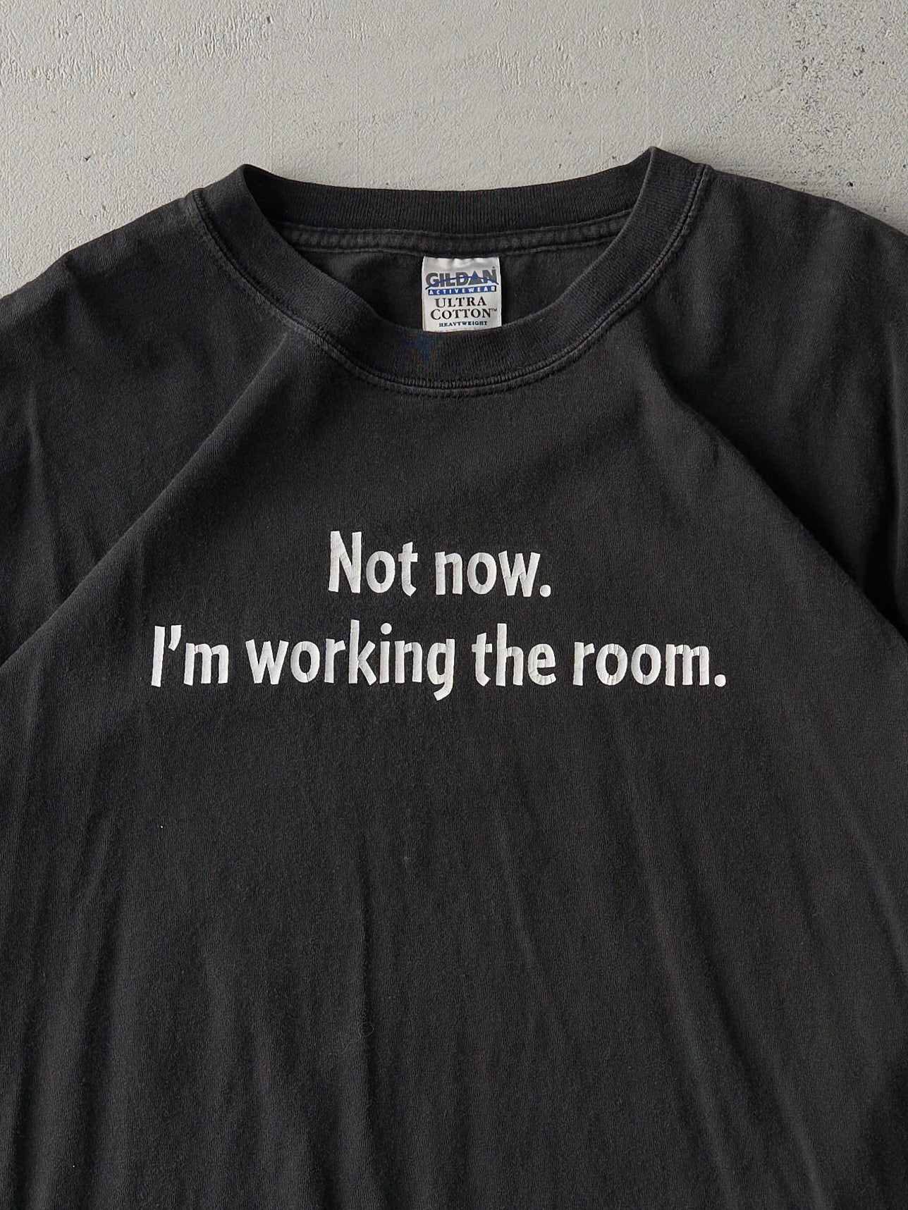 Vintage Y2K Faded Black "I'm Working the Room" Tee (M)