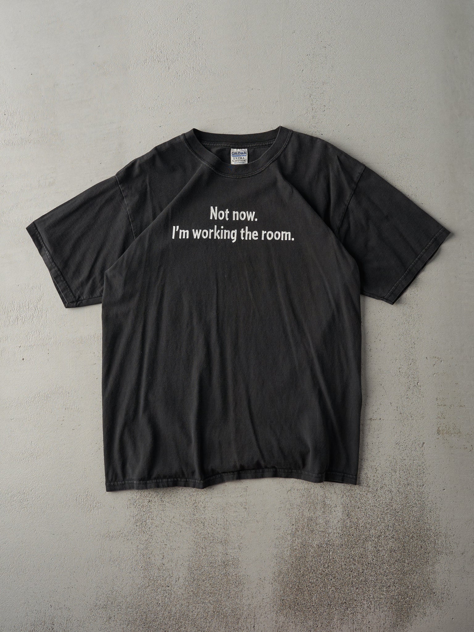 Vintage Y2K Faded Black "I'm Working the Room" Tee (M)