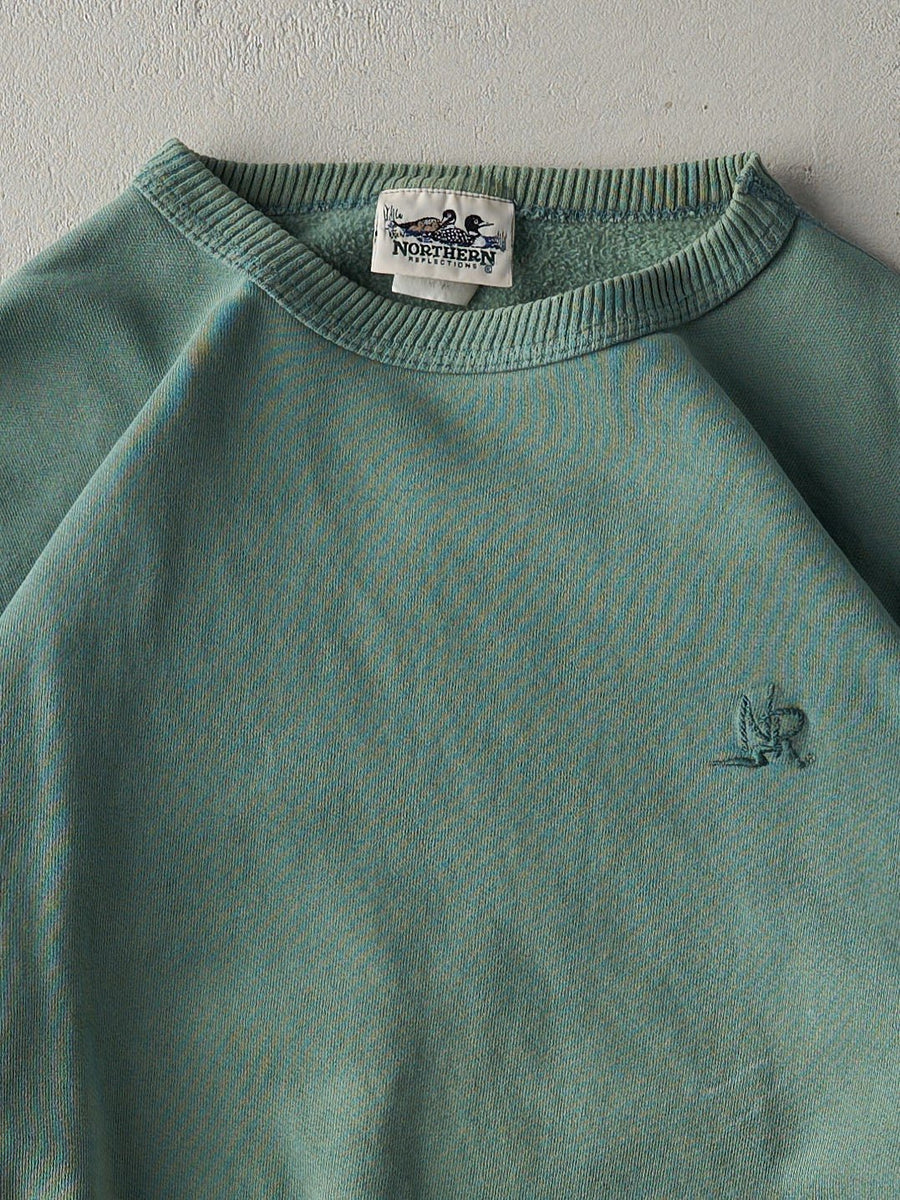 Vintage 90s Washed Green Northern Reflections Embroidered Logo Crewneck (L)