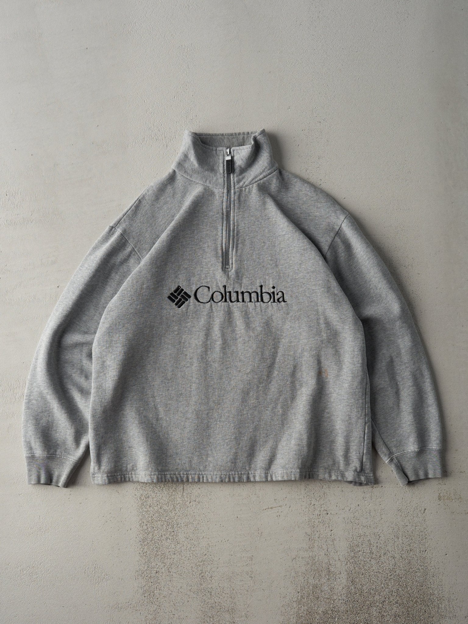 Vintage 90s Grey Columbia Quarter Zip Embroidered Crewneck (L)